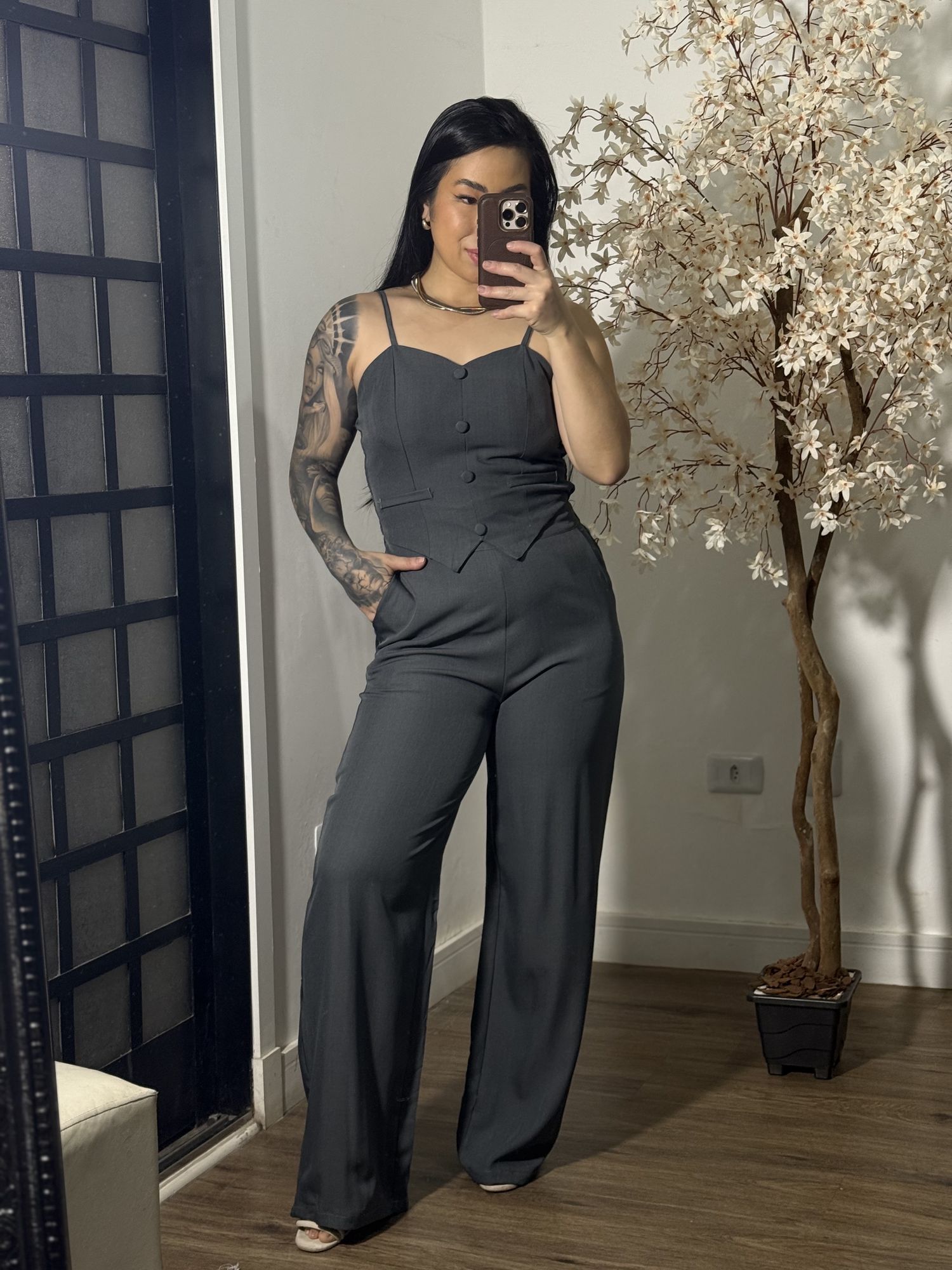 Conjunto Pantalona Grazi Y087 - Cinza C001