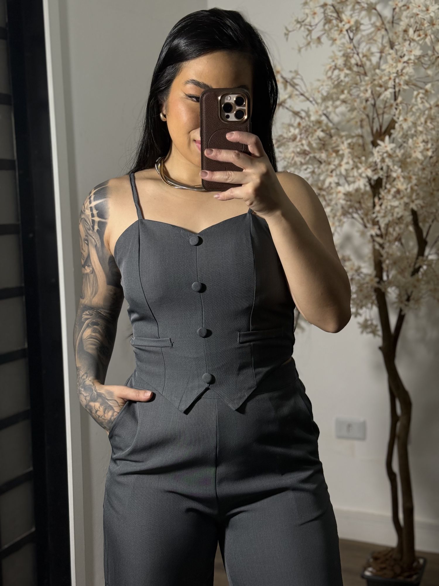 Conjunto Pantalona Grazi Y087 - Cinza C001