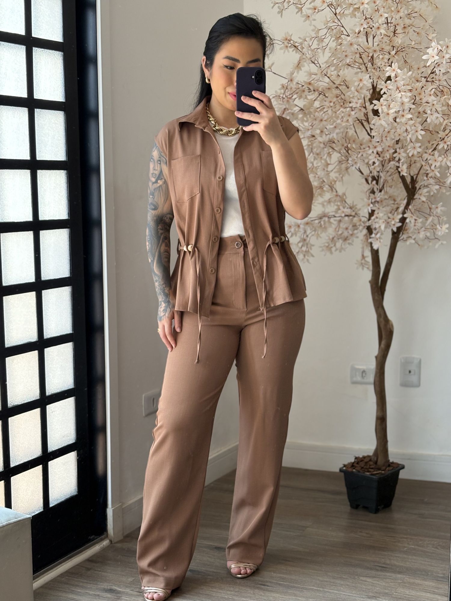 Conjunto Linho Beatriz 396 - Marrom Claro C049