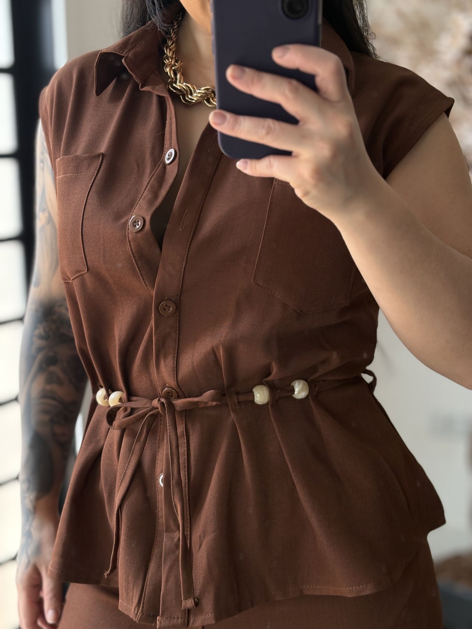 Conjunto Linho Beatriz 396 - Marrom C049