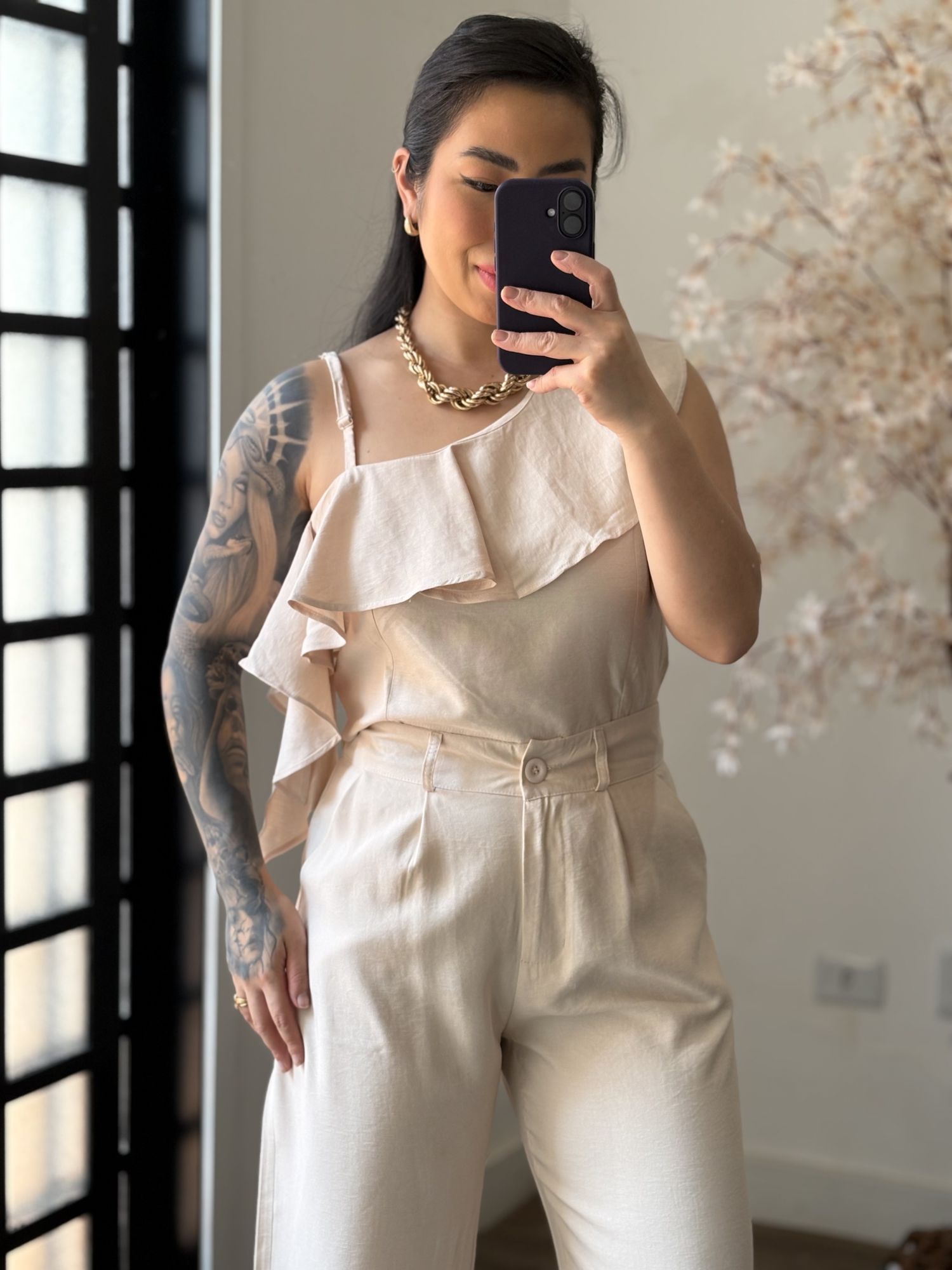 Conjunto Pantalona Babado Maria Liz Y493 - Areia C031