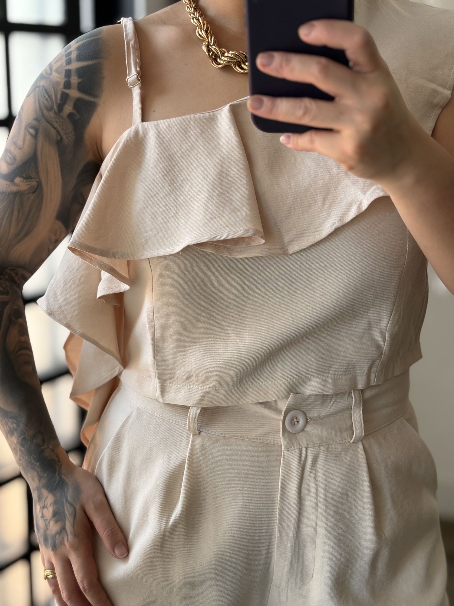 Conjunto Pantalona Babado Maria Liz Y493 - Areia C031