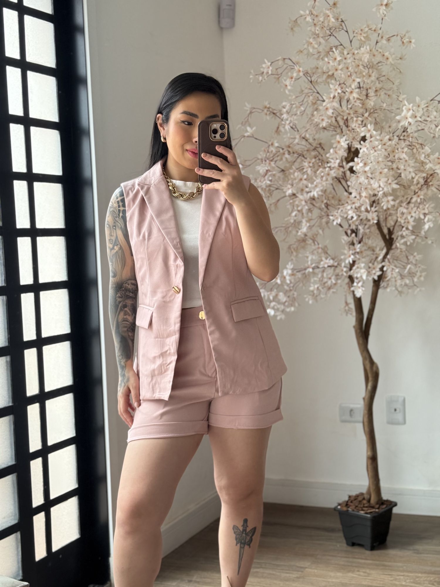 Conjunto Shorts Alfaiataria Zary AK025 - Rosa C035