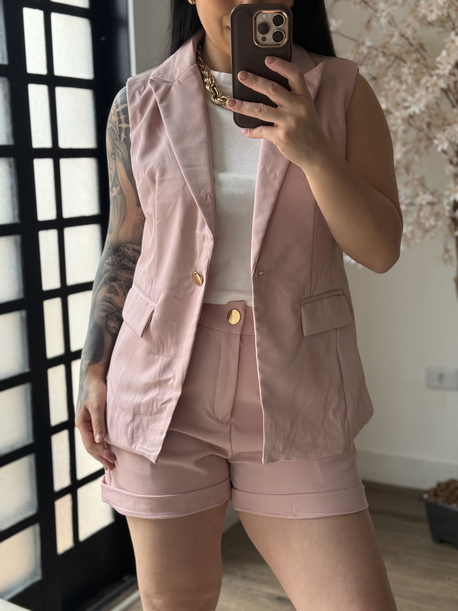 Conjunto Shorts Alfaiataria Zary AK025 - Rosa C035