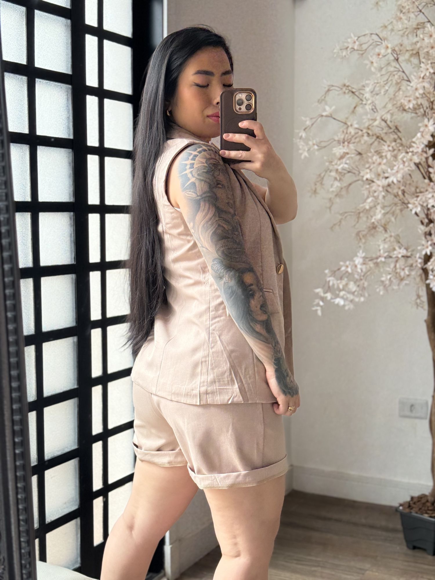 Conjunto Shorts Alfaiataria Zary AK025 - Nude C035