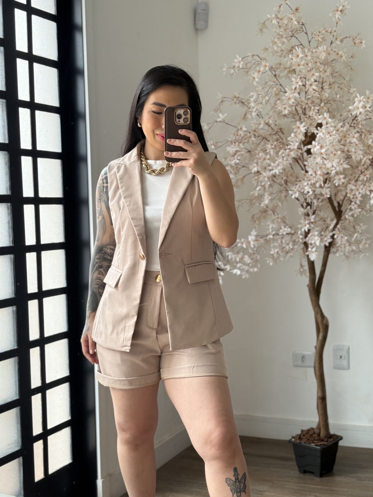 Conjunto Shorts Alfaiataria Zary AK025 - Nude C035