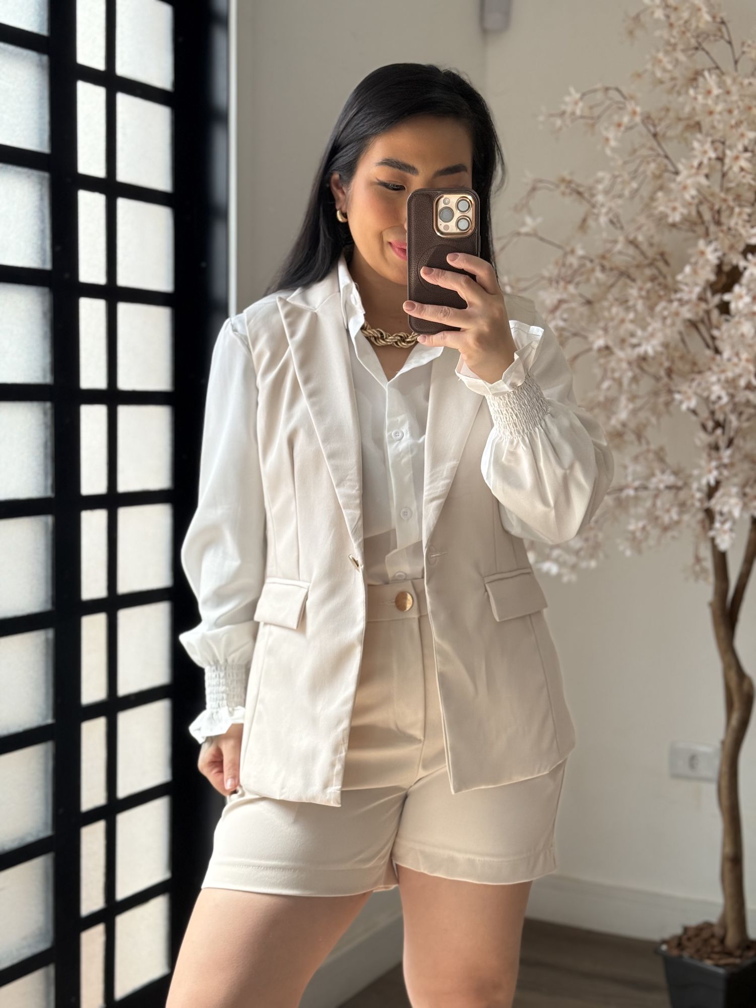 Conjunto Shorts Alfaiataria Zary Ak025 - Off C035