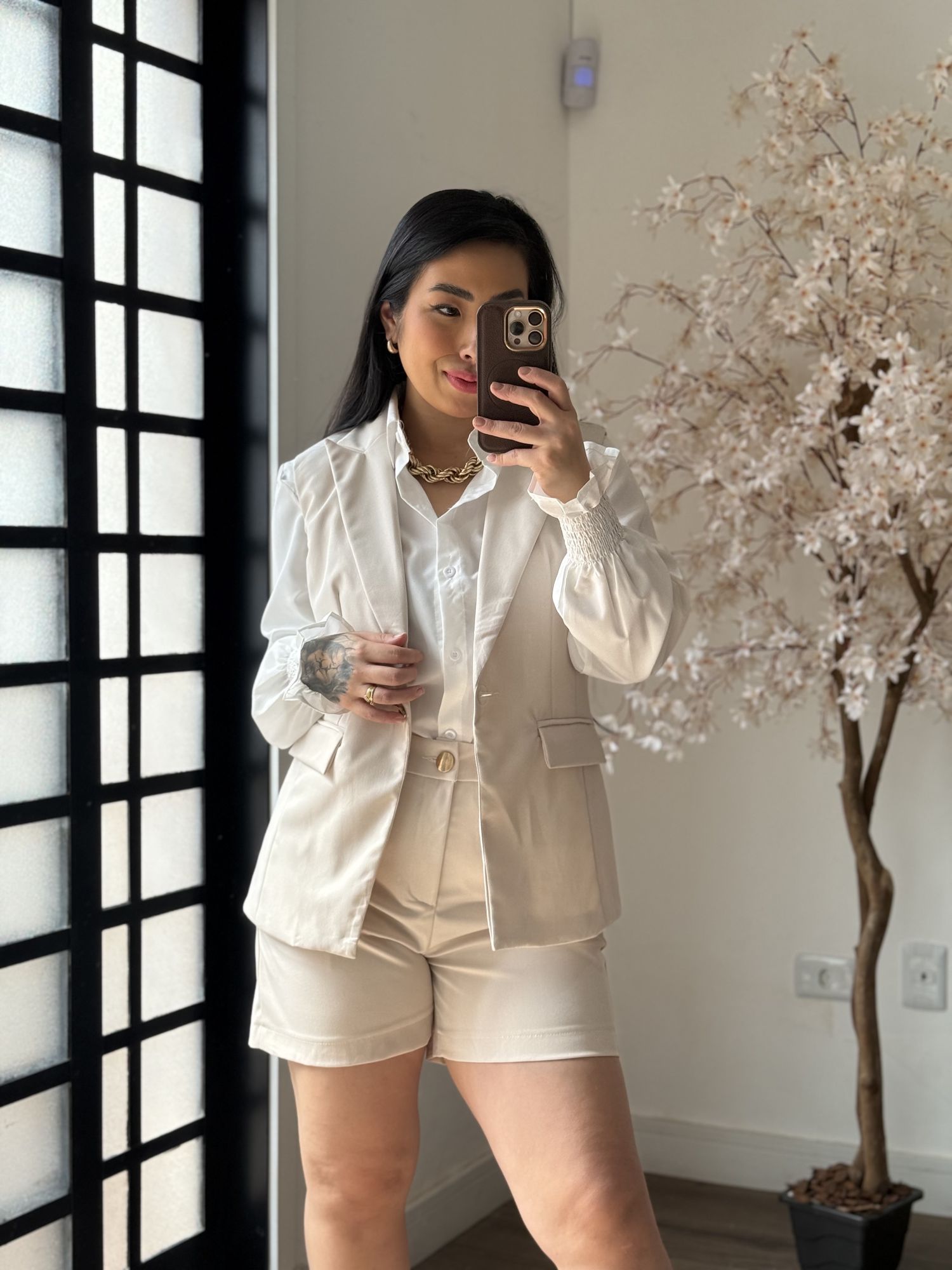 Conjunto Shorts Alfaiataria Zary Ak025 - Off C035