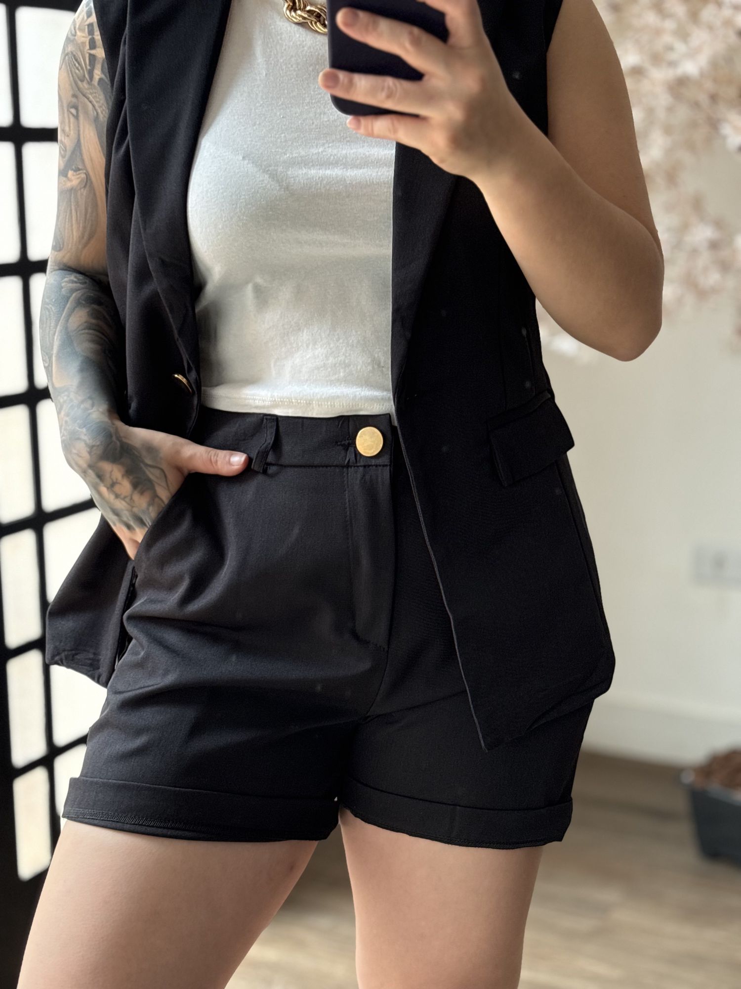 Conjunto Shorts Alfaiataria Zary AK025 - Preto C035