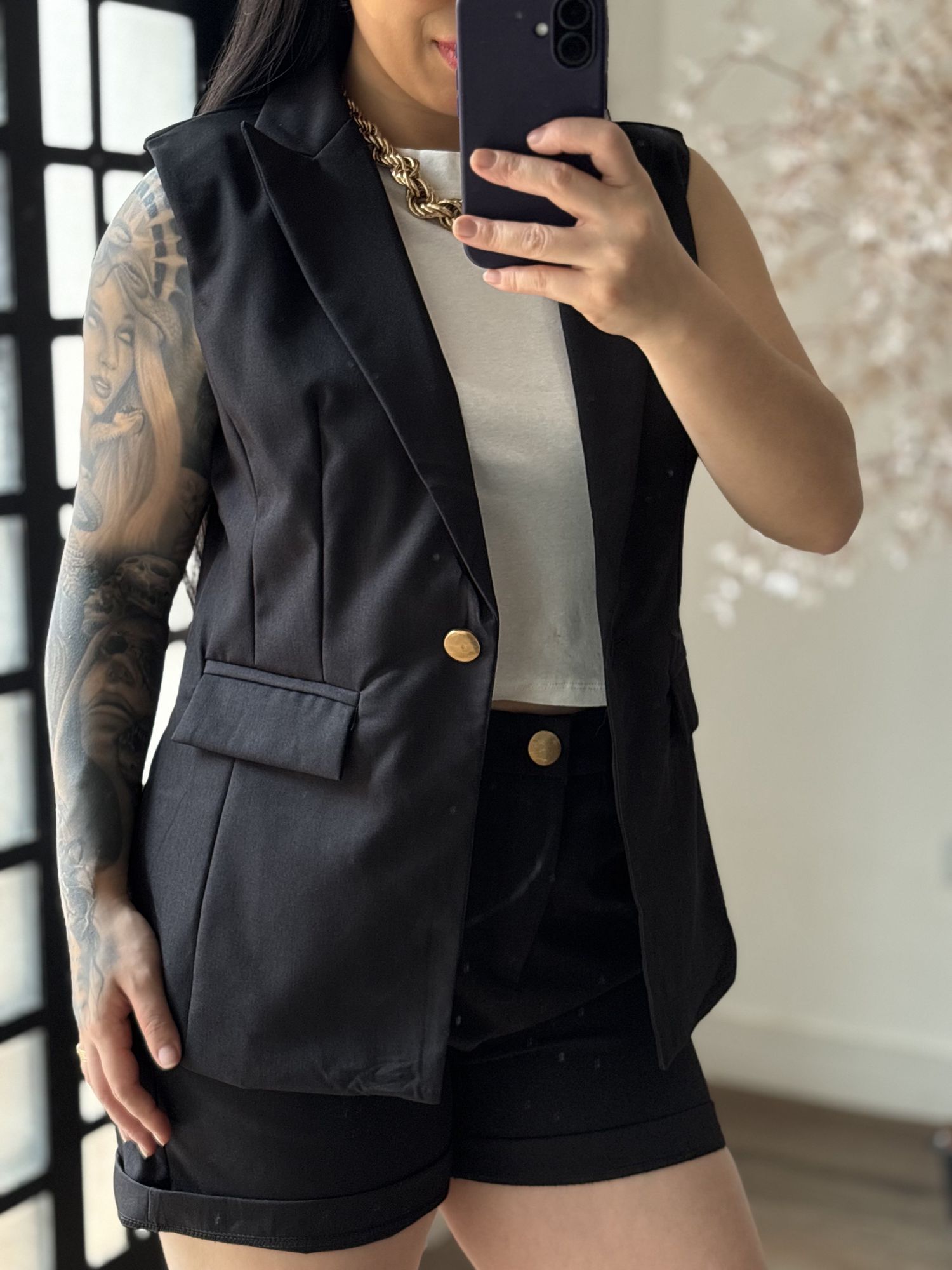 Conjunto Shorts Alfaiataria Zary AK025 - Preto C035