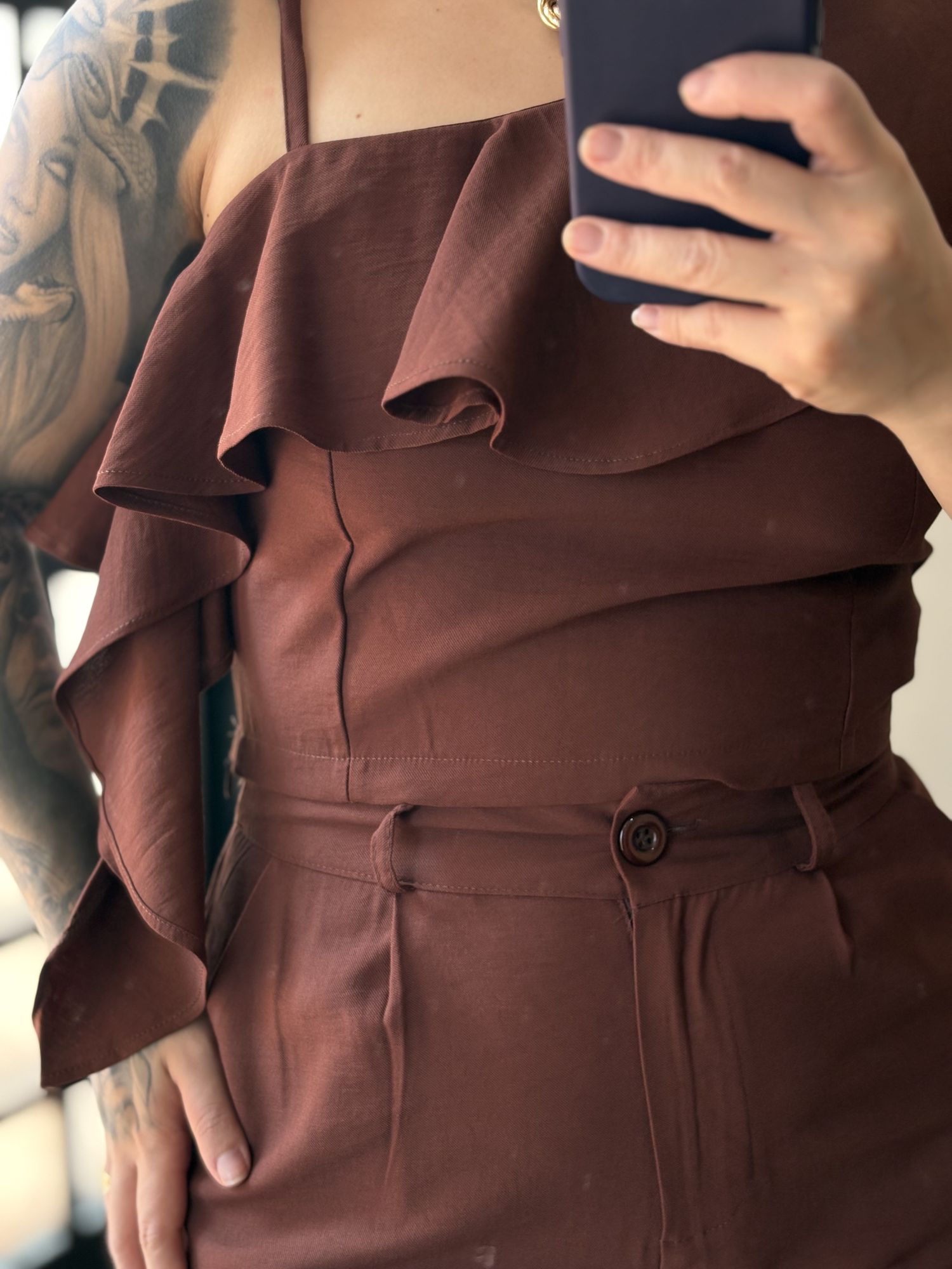 Conjunto Pantalona Babado Maria Liz Y493 - Marrom C031