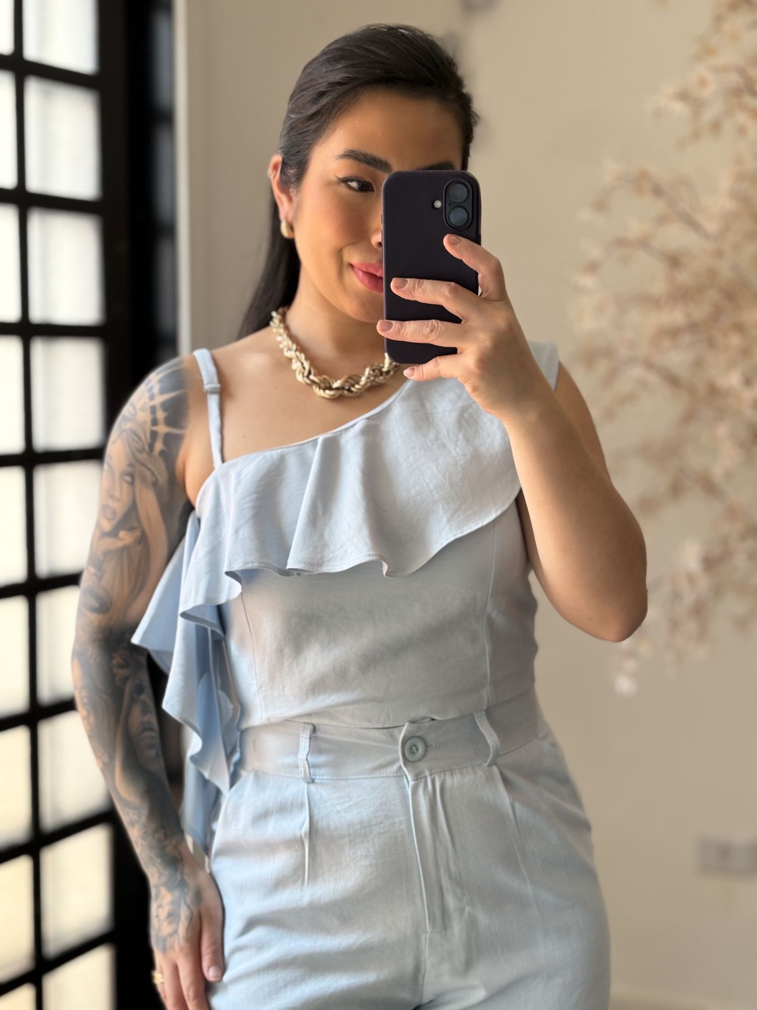 Conjunto Pantalona Babado Maria Liz Y493 - Azul Claro C031