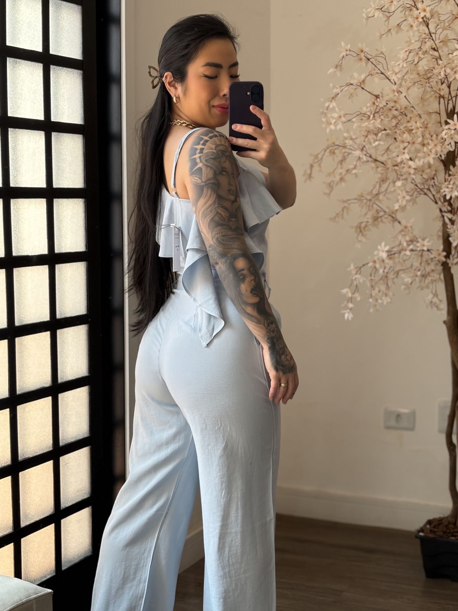 Conjunto Pantalona Babado Maria Liz Y493 - Azul Claro C031