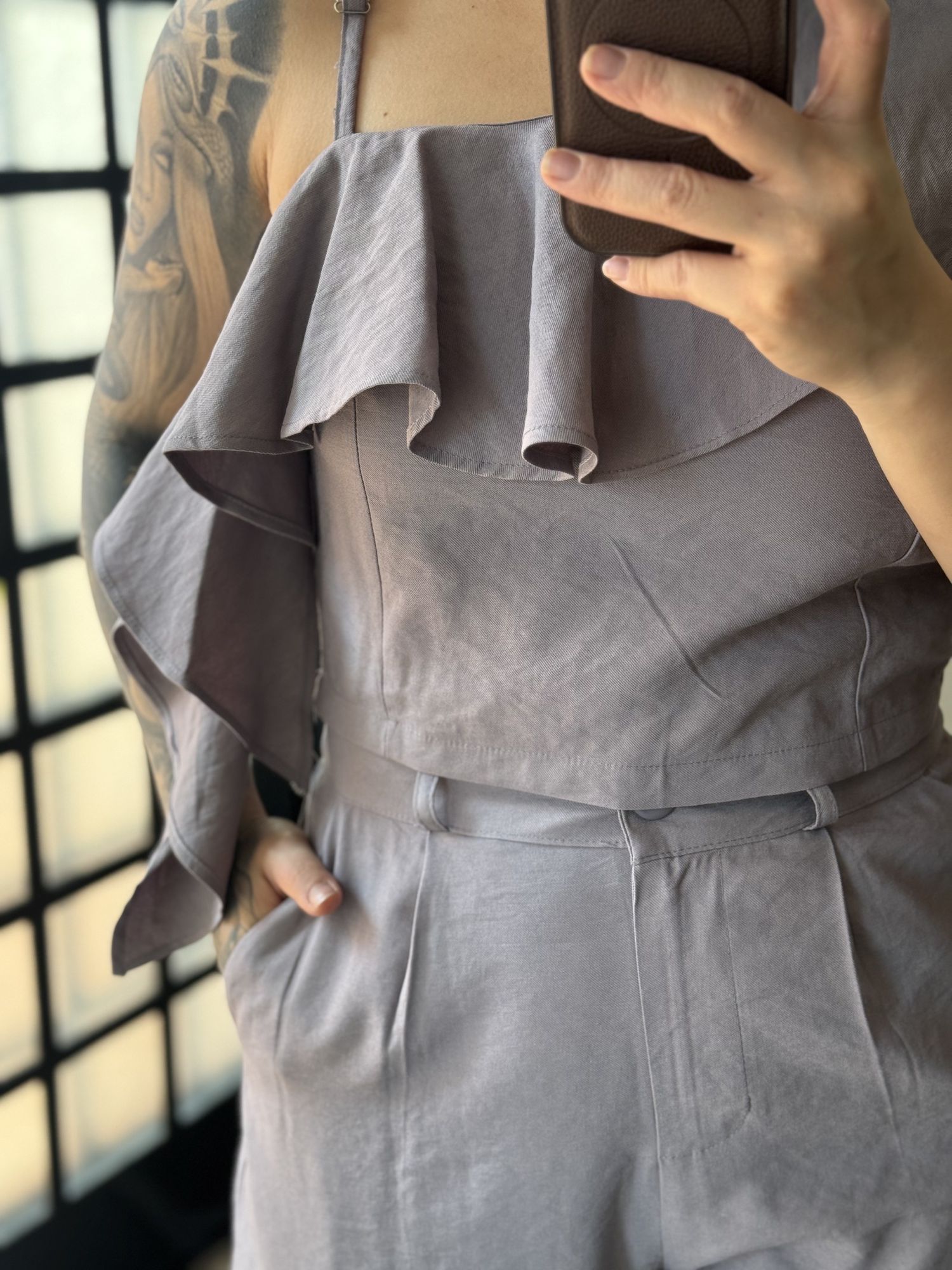 Conjunto Pantalona Babado Maria Liz Y493 - Cinza C031