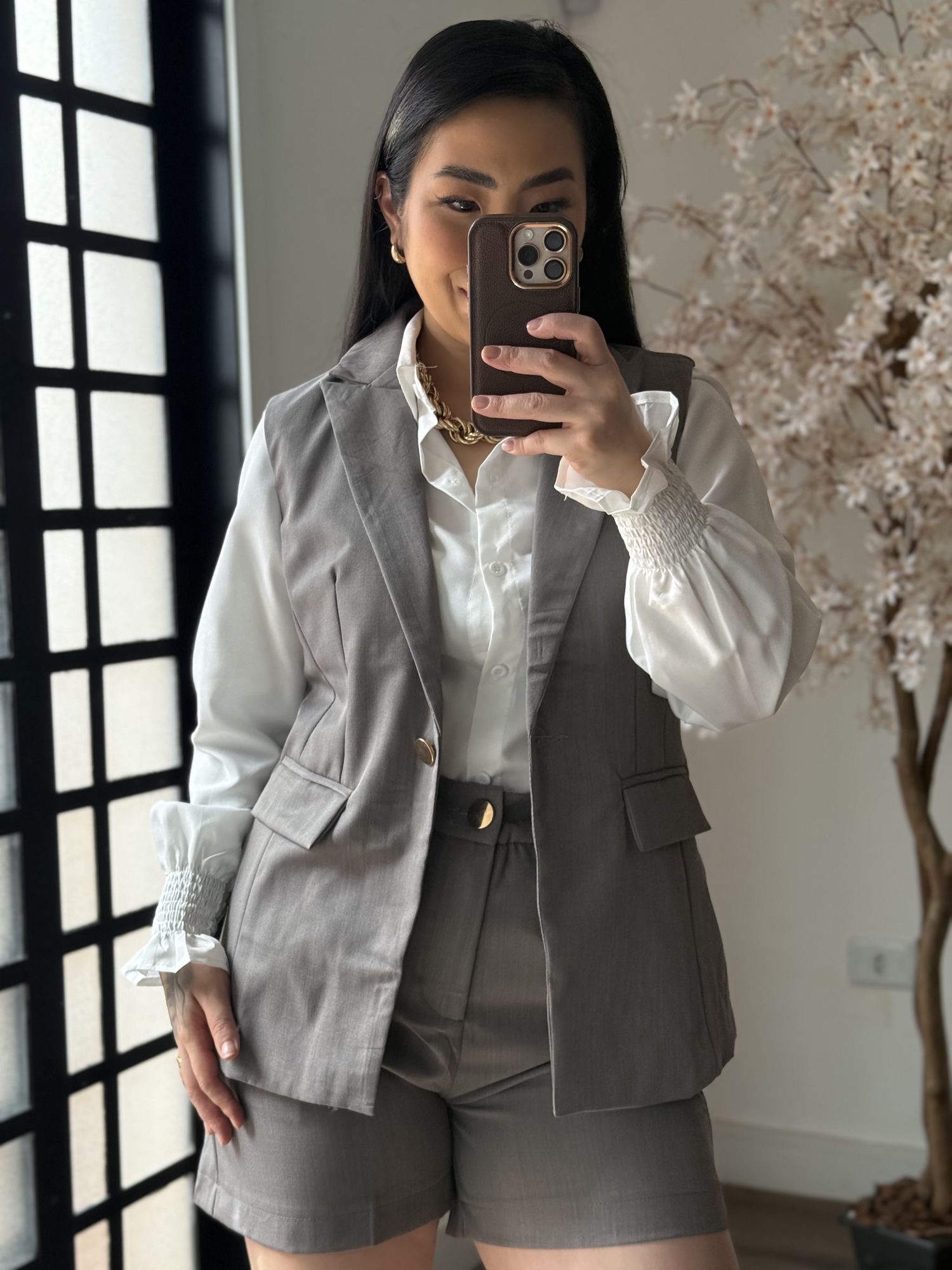 Conjunto Shorts Alfaiataria Zary AK025 - Cinza C035