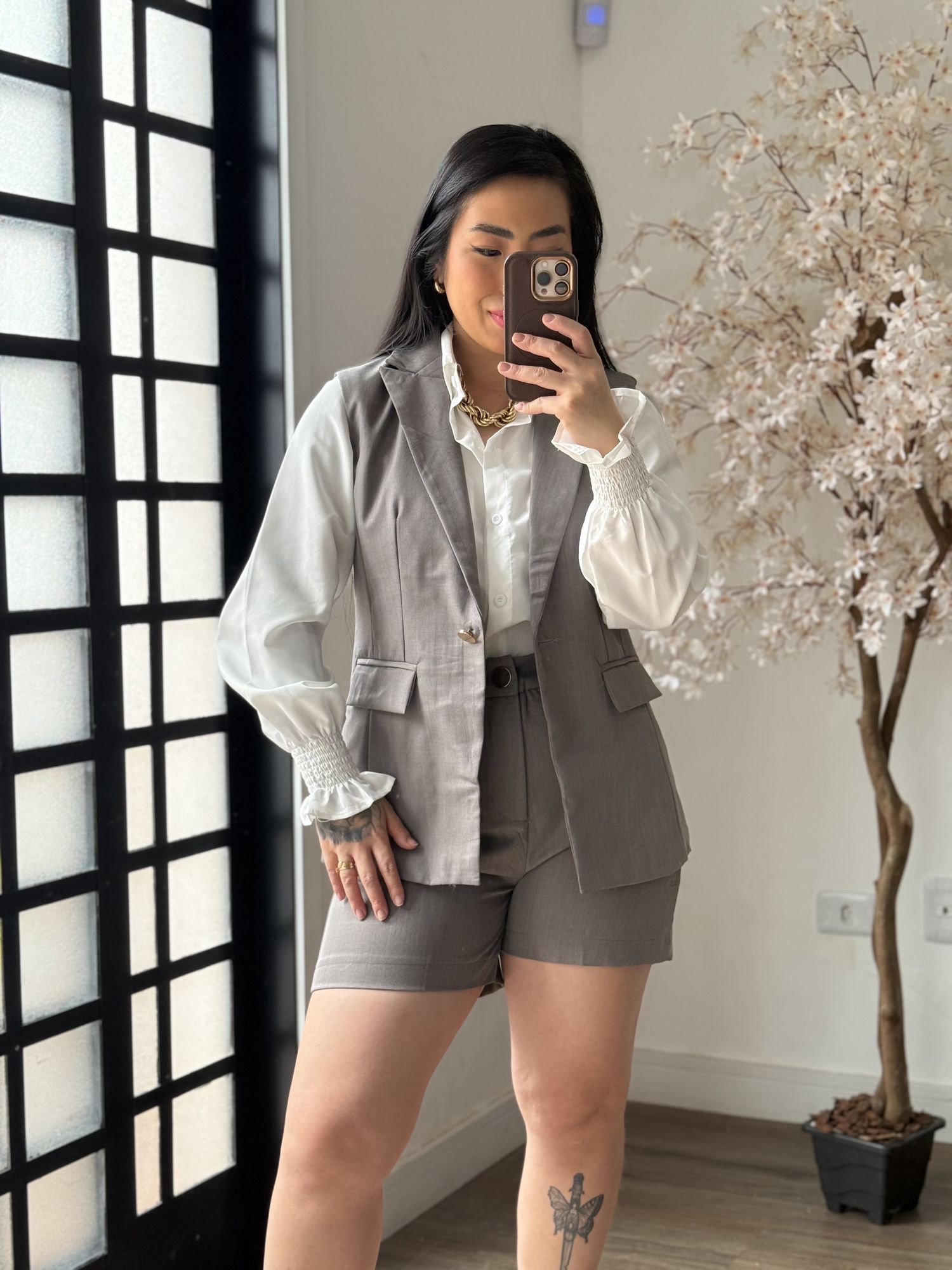 Conjunto Shorts Alfaiataria Zary AK025 - Cinza C035