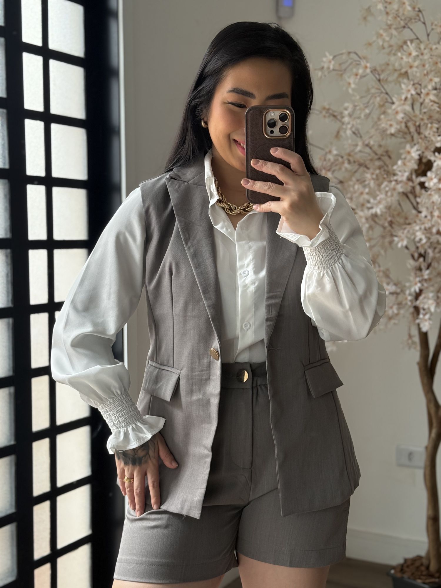 Conjunto Shorts Alfaiataria Zary AK025 - Cinza C035