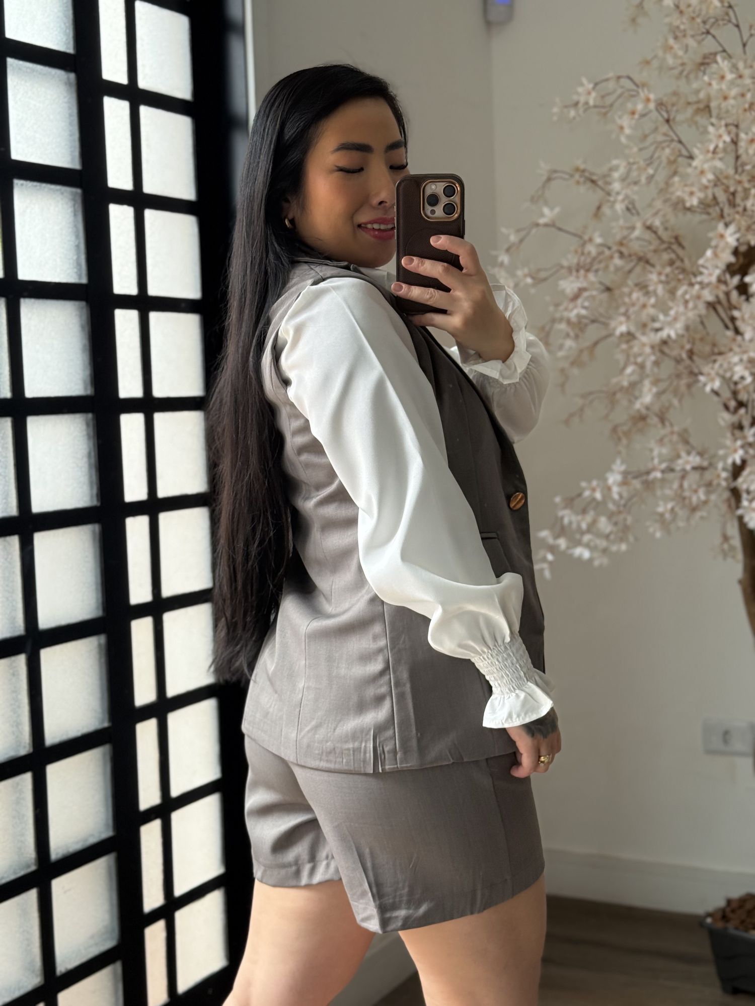 Conjunto Shorts Alfaiataria Zary AK025 - Cinza C035