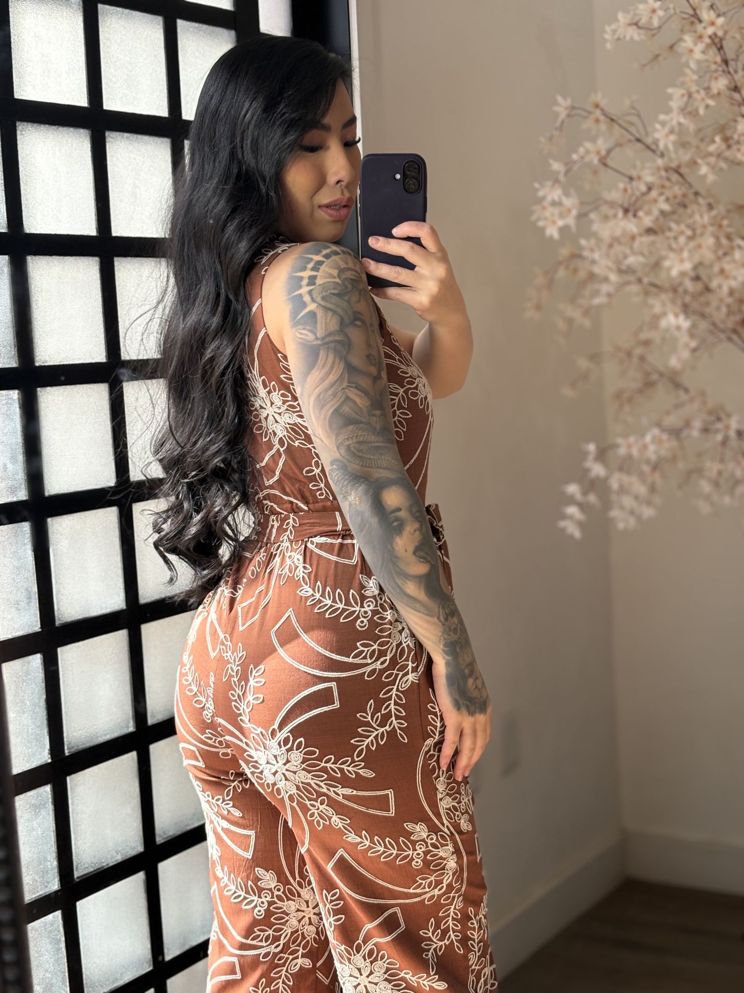 Macacão Bordado Giula 9516 - Marrom C038