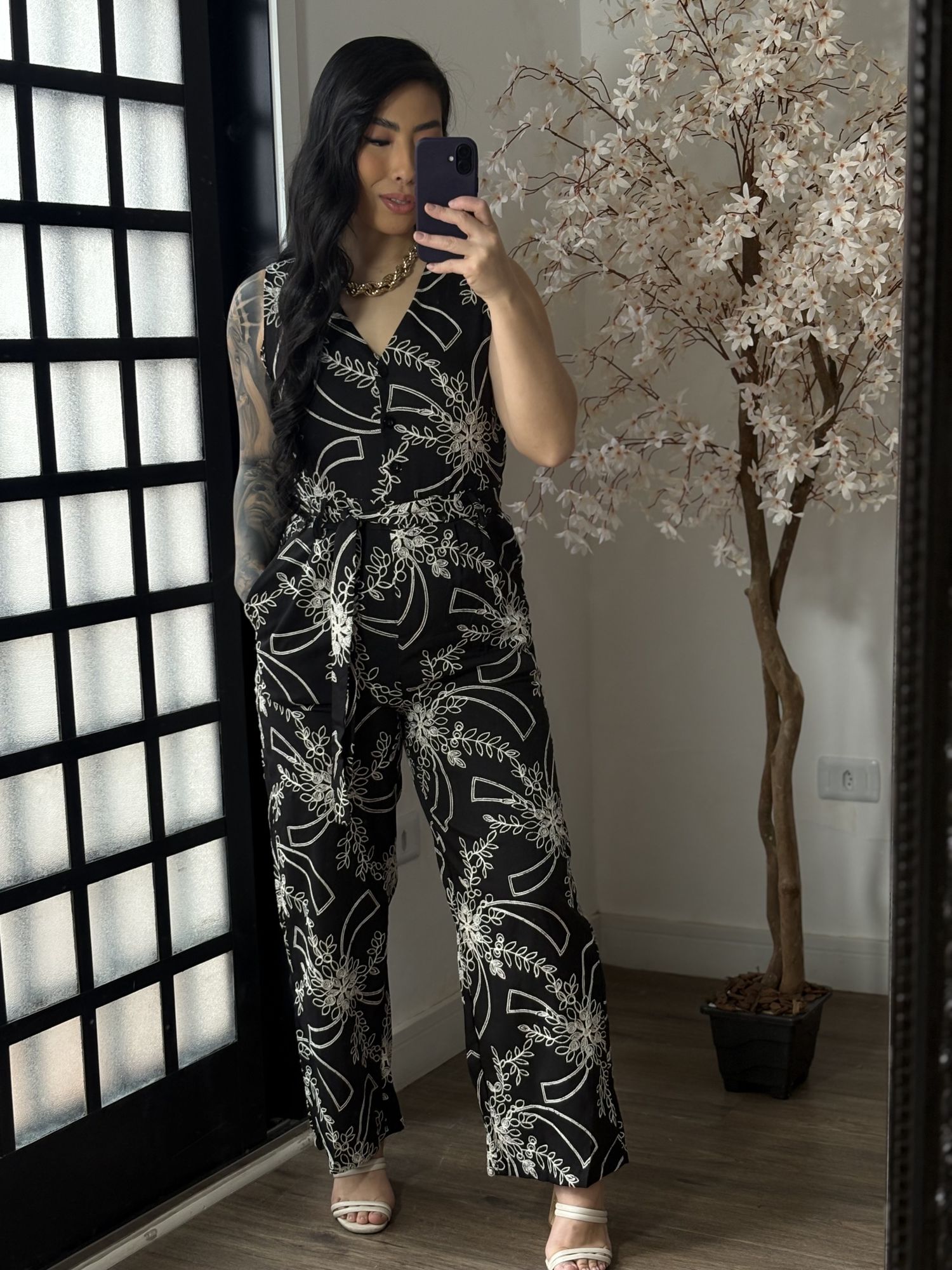 Macacão Bordado Giulia 9516 - Preto C038