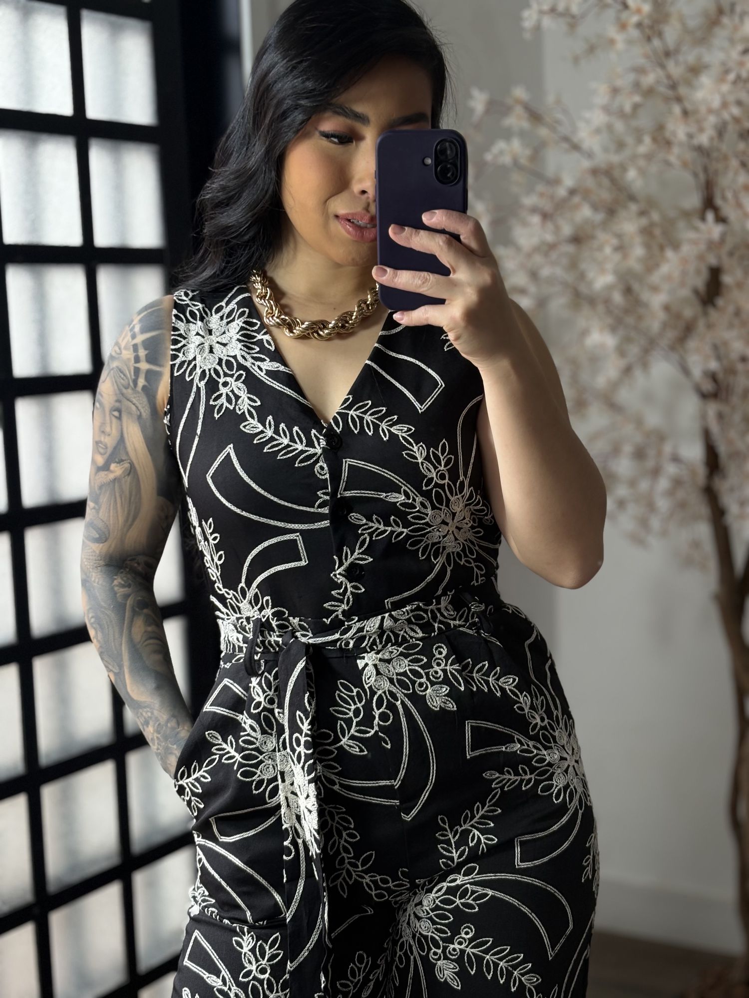 Macacão Bordado Giulia 9516 - Preto C038