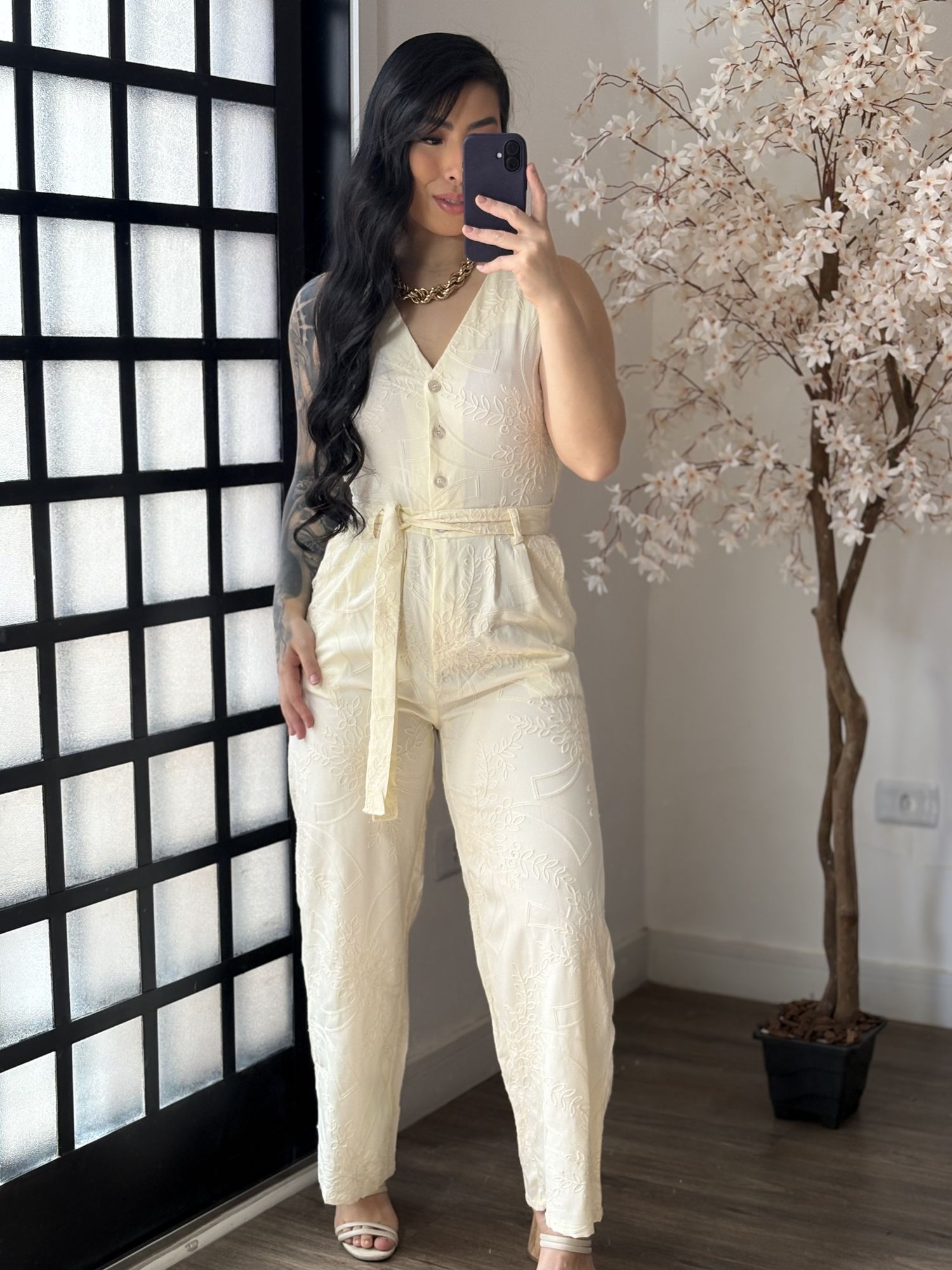 Macacão Bordado Giulia 9516 - Amarelo C038