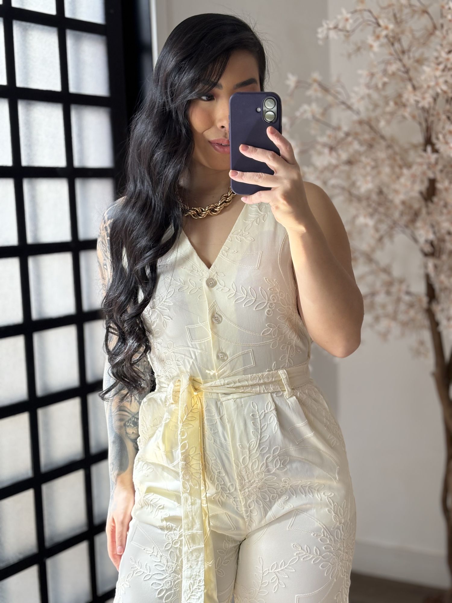 Macacão Bordado Giulia 9516 - Amarelo C038