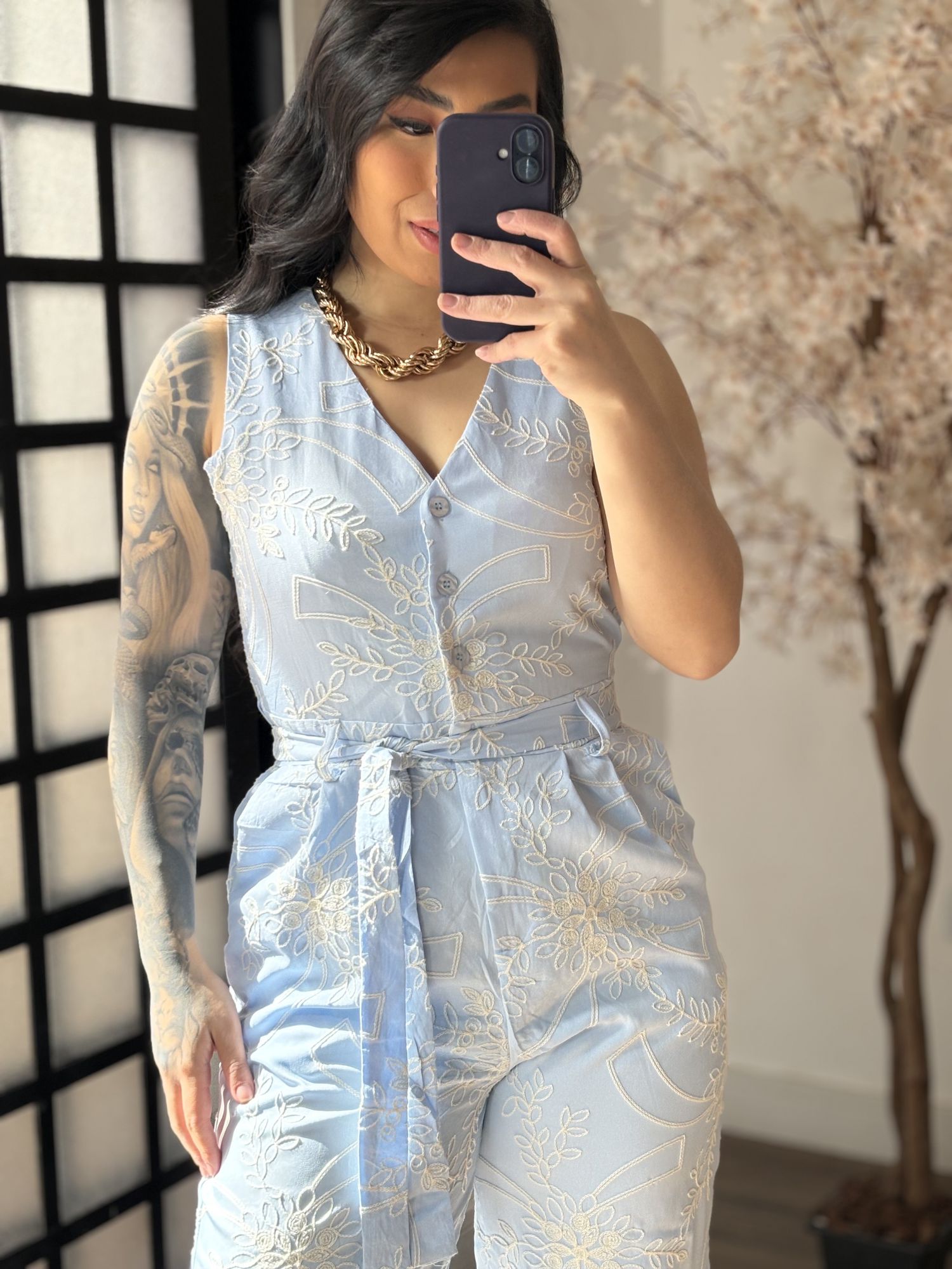 Macacão Bordado Giulia 9516 - Azul C038