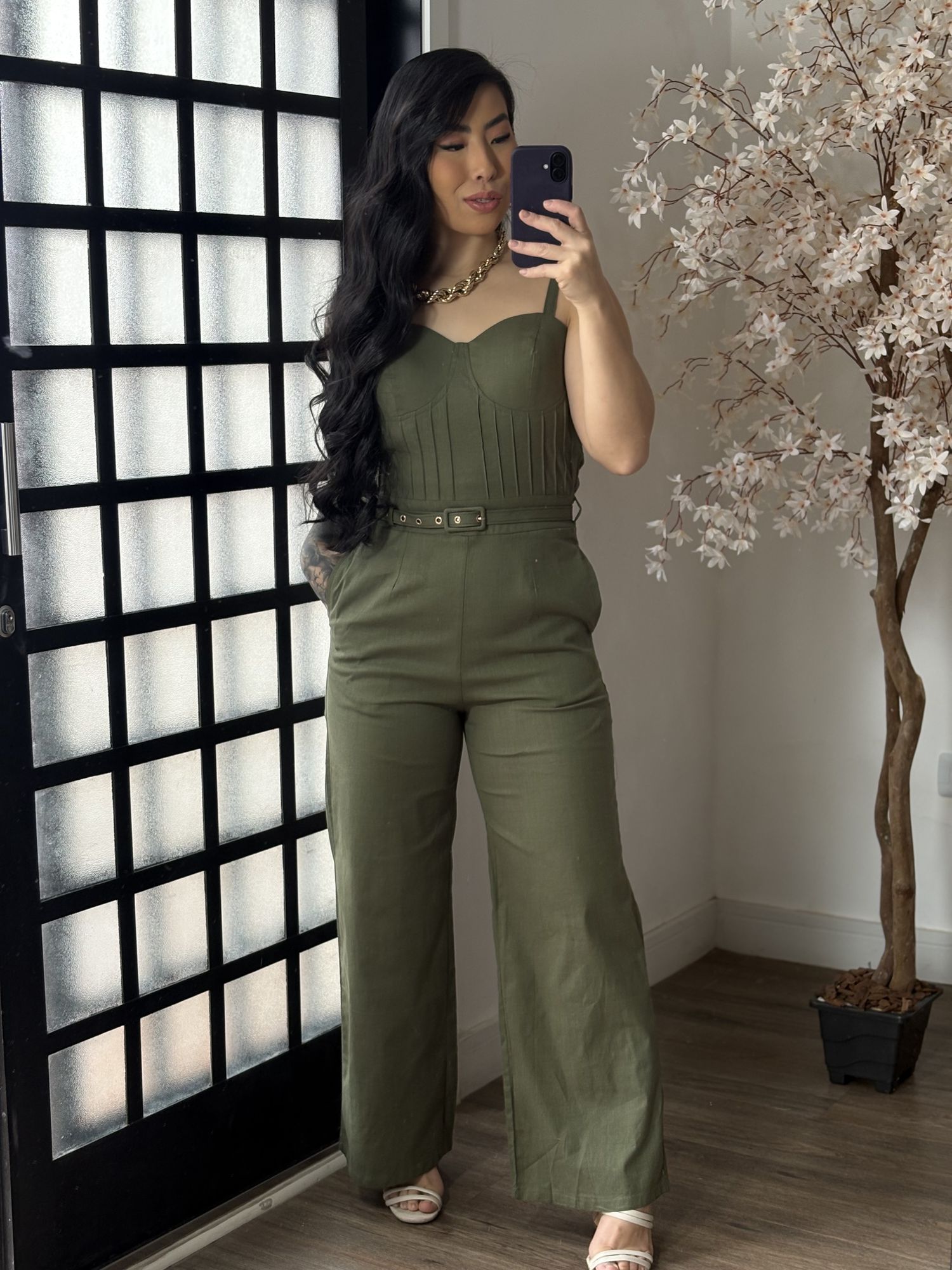 Macacão Linho com Cinto Zoe L007 - Verde C052