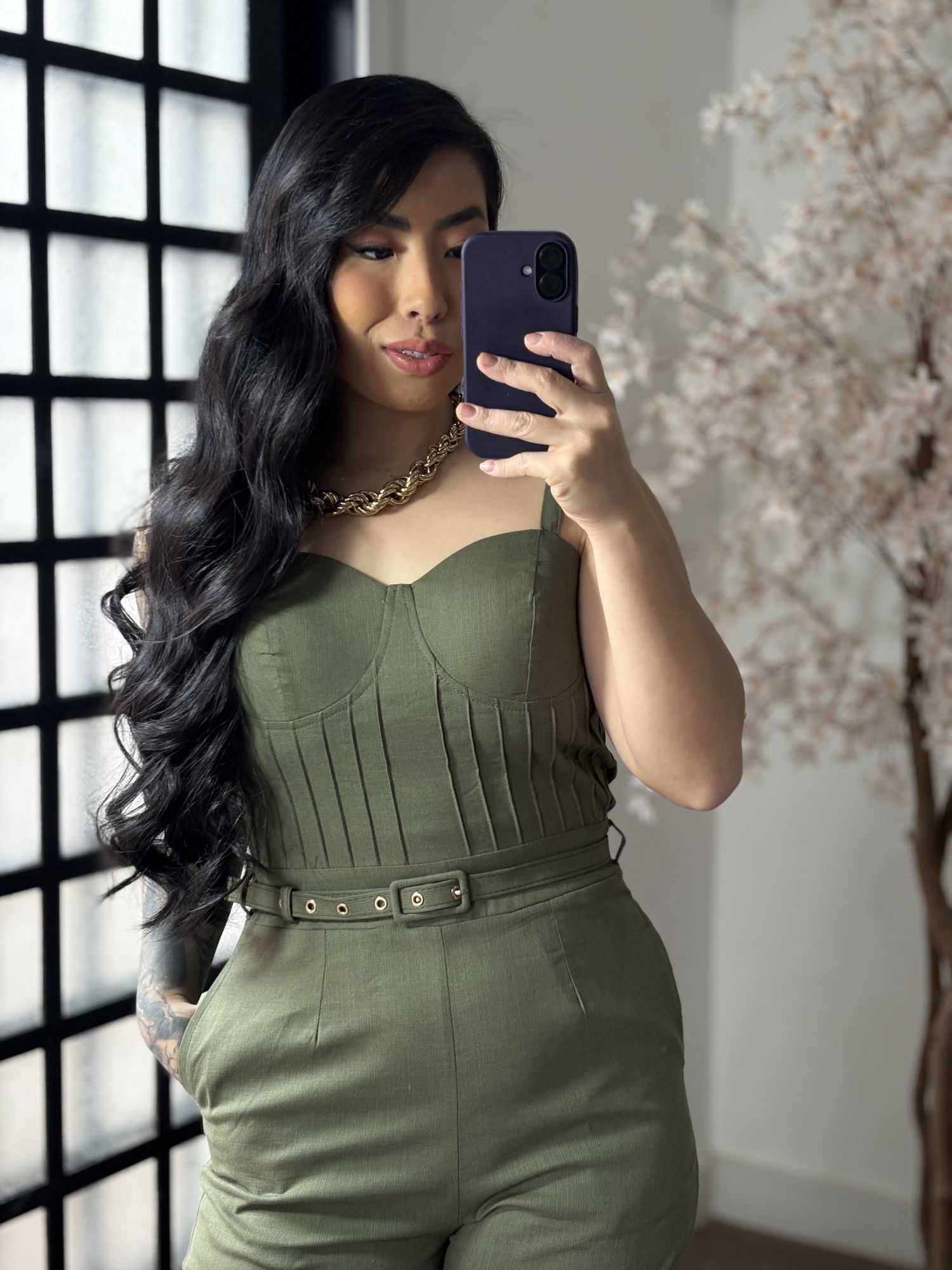 Macacão Linho com Cinto Zoe L007 - Verde C052