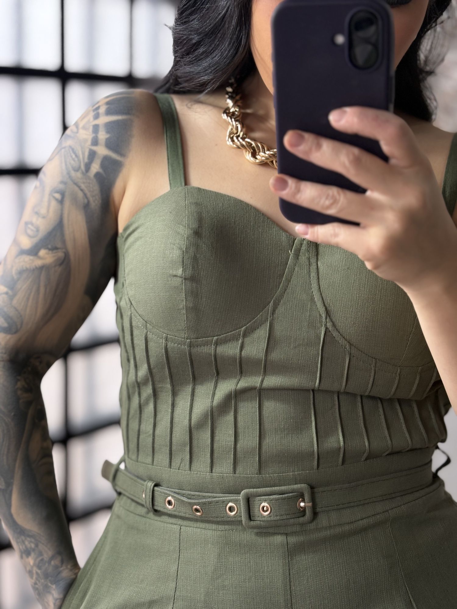 Macacão Linho com Cinto Zoe L007 - Verde C052