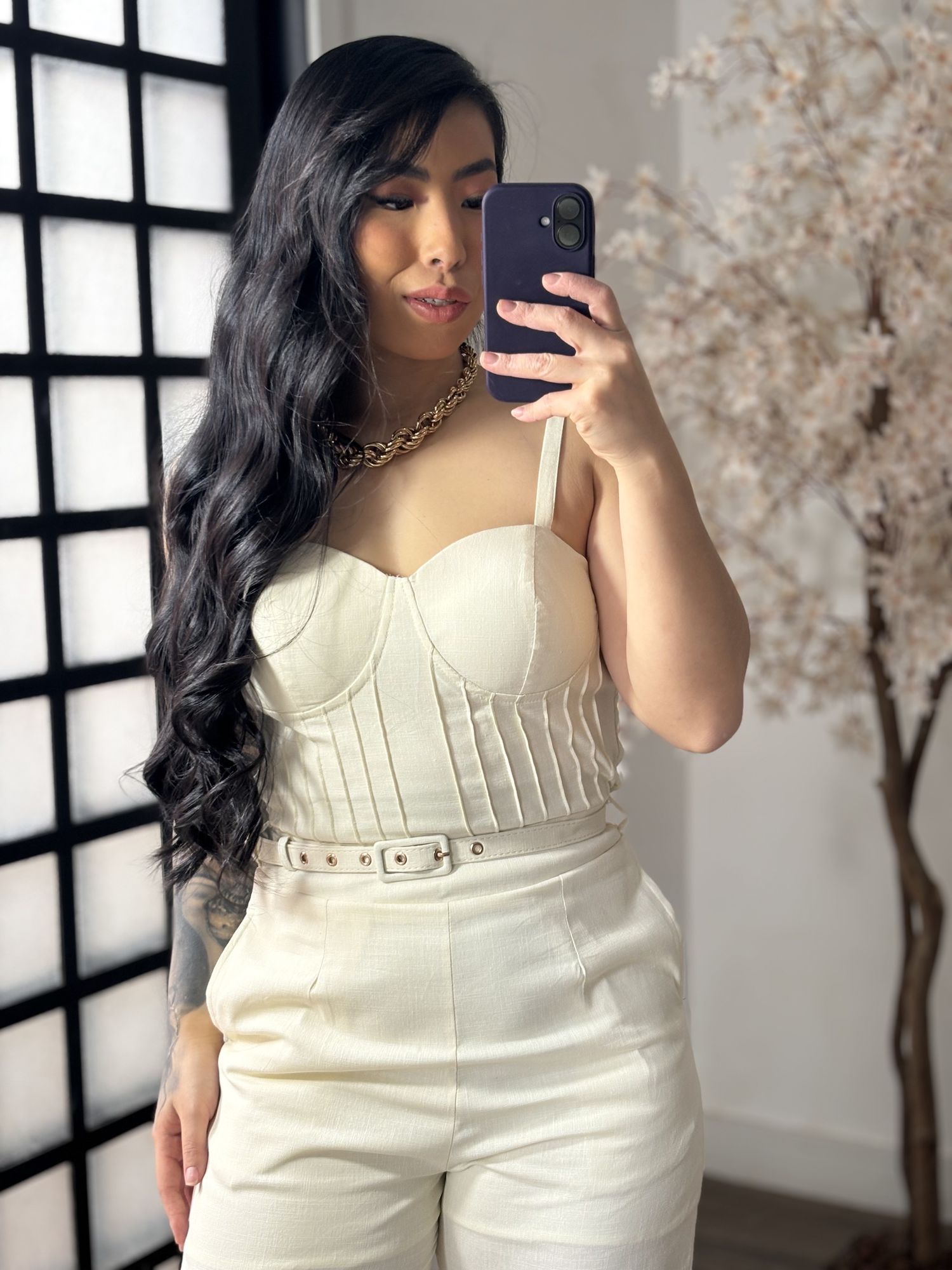 Macacão Linho com Cinto Zoe L007 - Bege C052