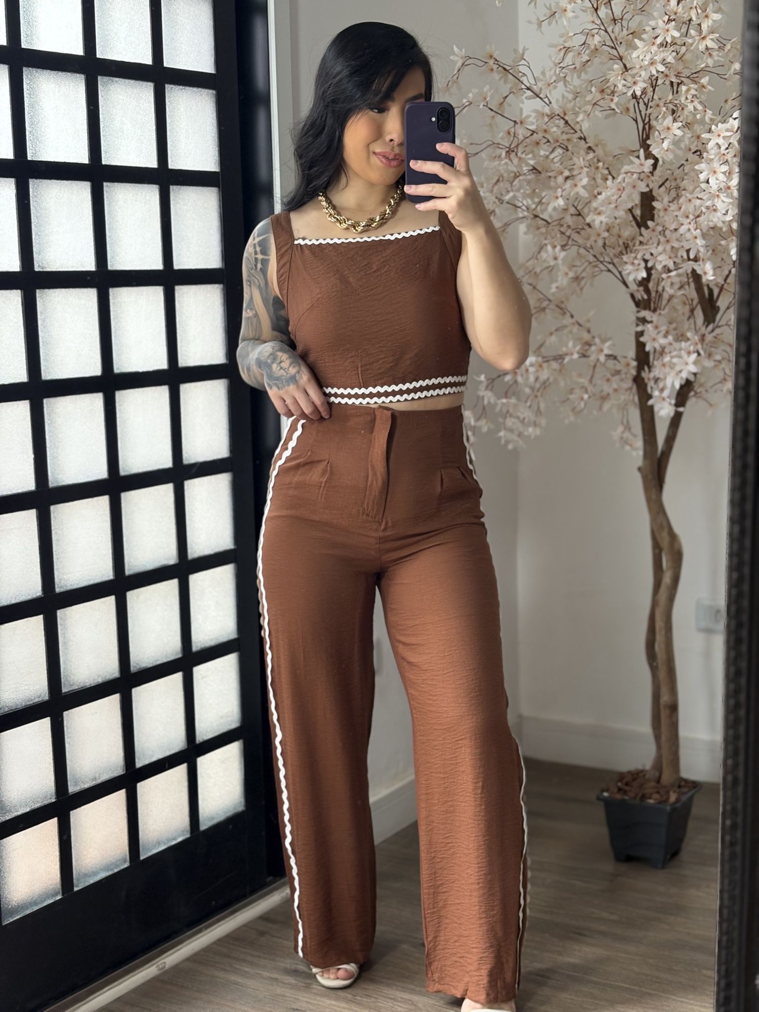 Conjunto Marrant Bordado Flávia 372 - Marrom Escuro C024