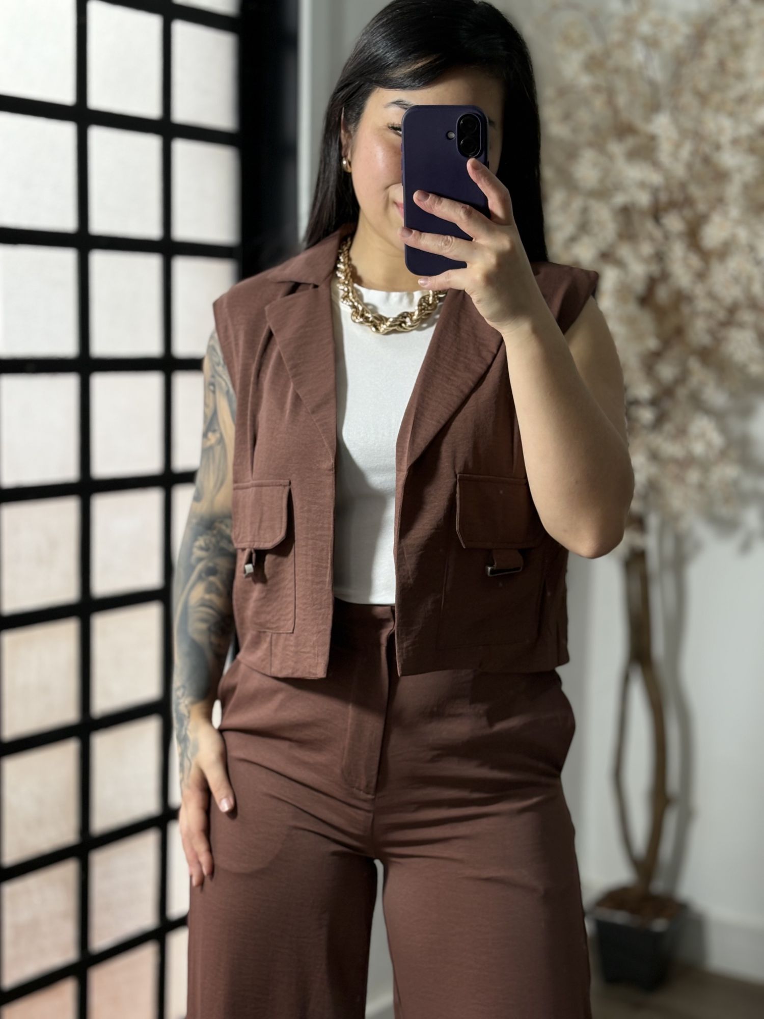 Conjunto Calça Pantalona Roberta 3305 - Marrom 