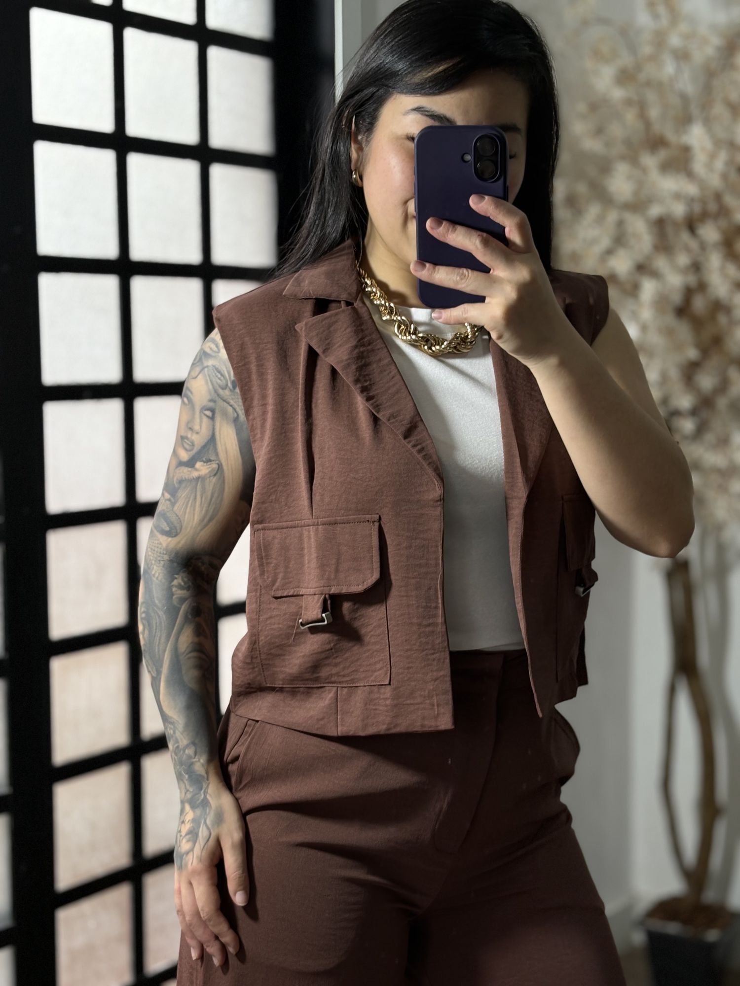 Conjunto Calça Pantalona Roberta 3305 - Marrom 