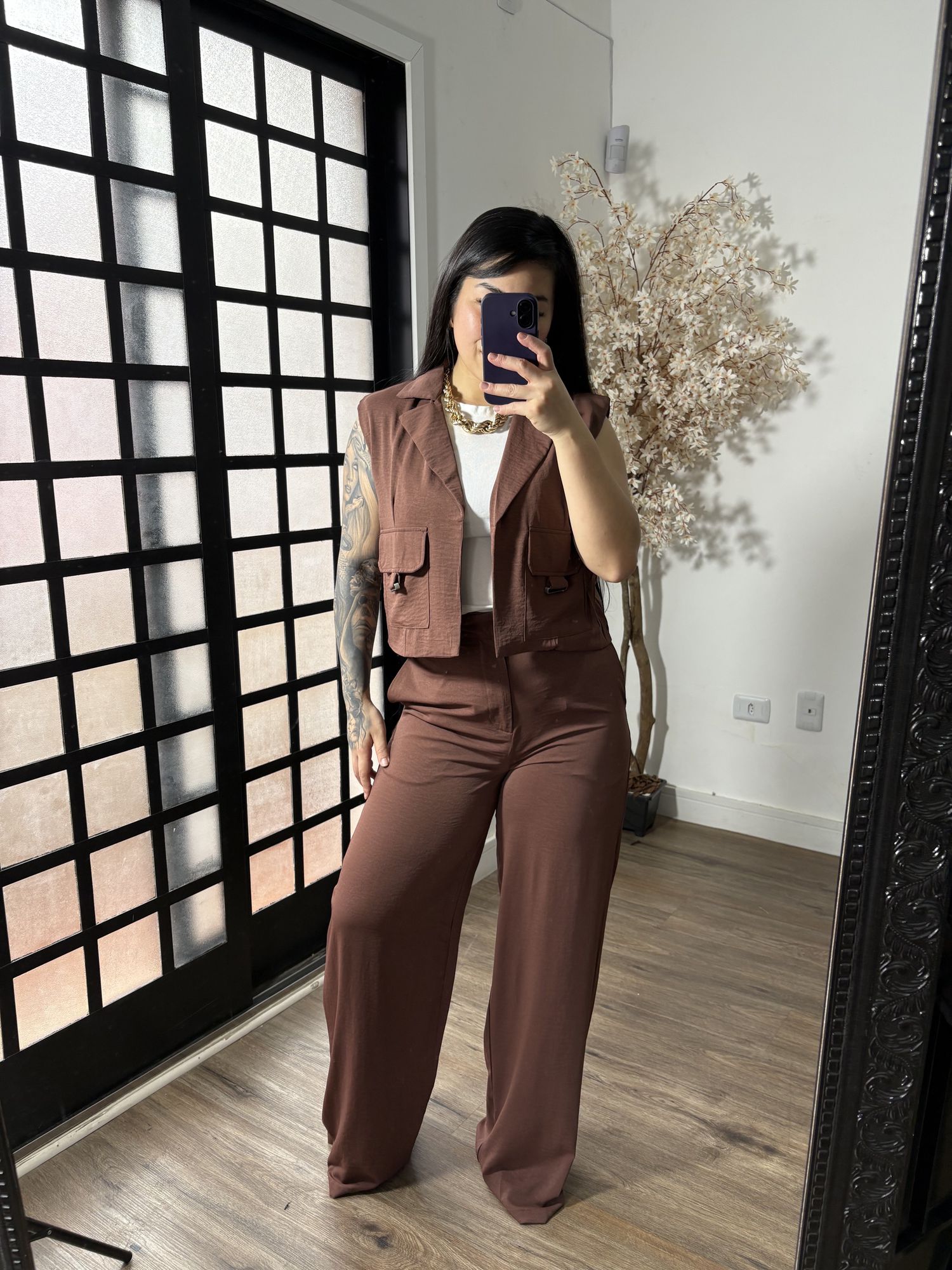 Conjunto Calça Pantalona Roberta 3305 - Marrom 