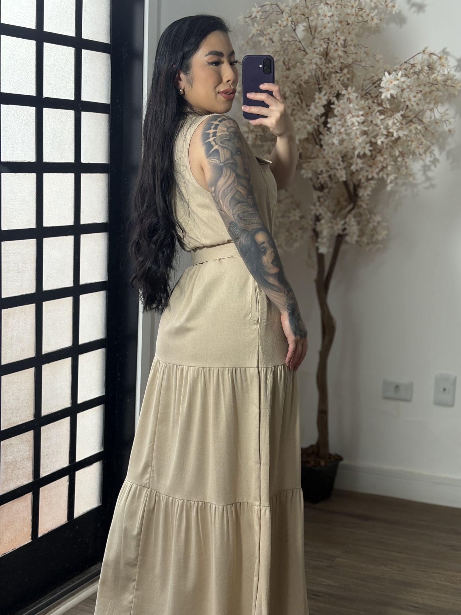 Vestido Linho C/ Cinto Ayla 3600 - Bege C066