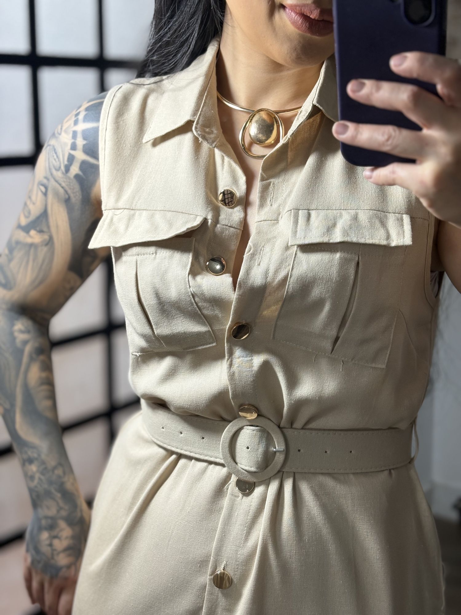 Vestido Linho C/ Cinto Ayla 3600 - Bege C066