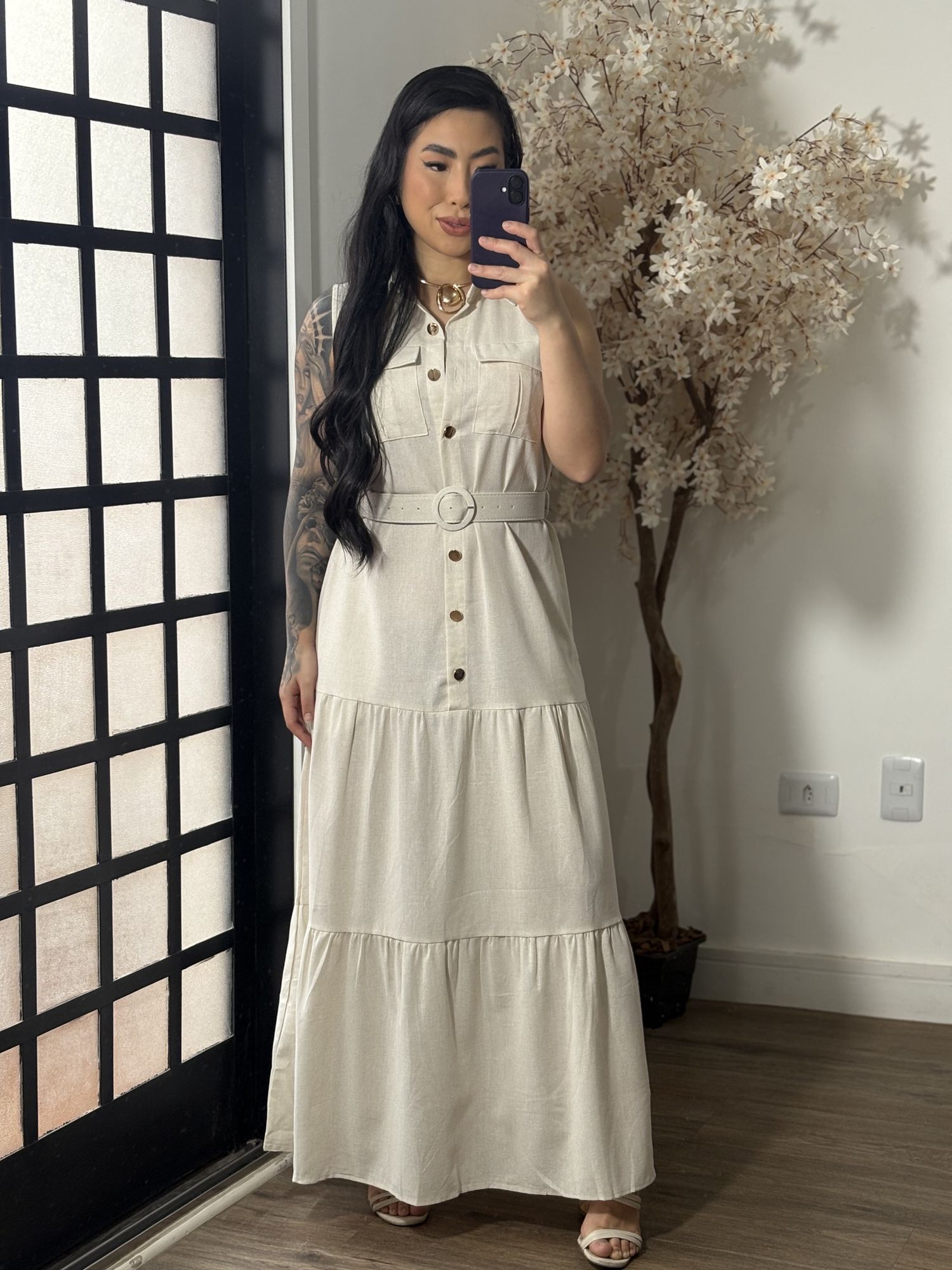 Vestido Linho C/ Cinto Ayla 3600 - Cru C066