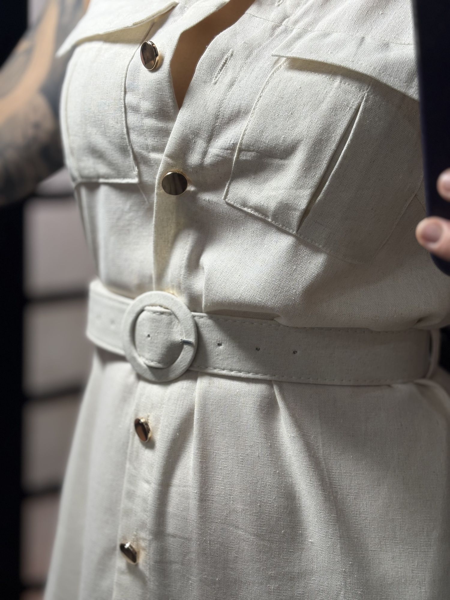 Vestido Linho C/ Cinto Ayla 3600 - Cru C066