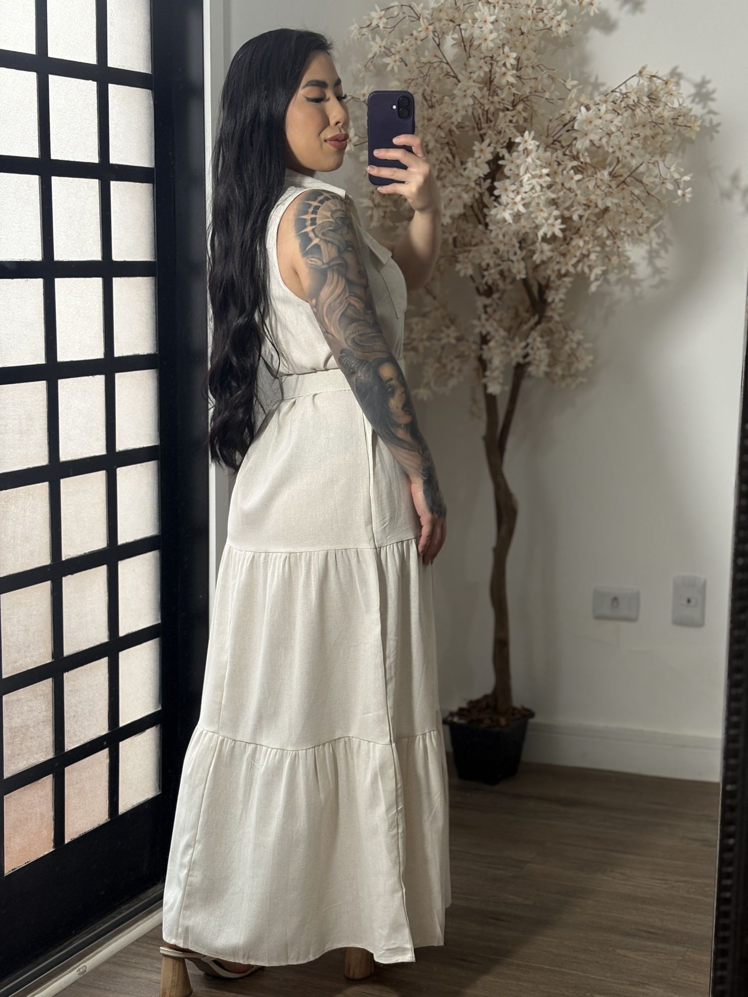 Vestido Linho C/ Cinto Ayla 3600 - Cru C066