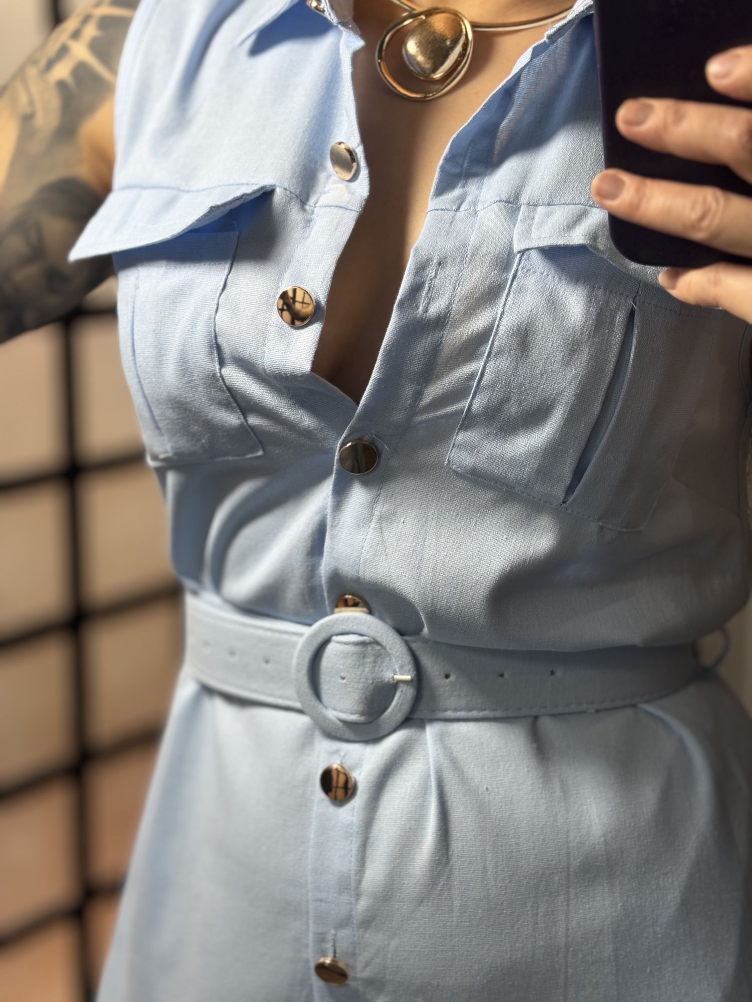 Vestido Linho C/ Cinto Ayla 3600 - Azul C066