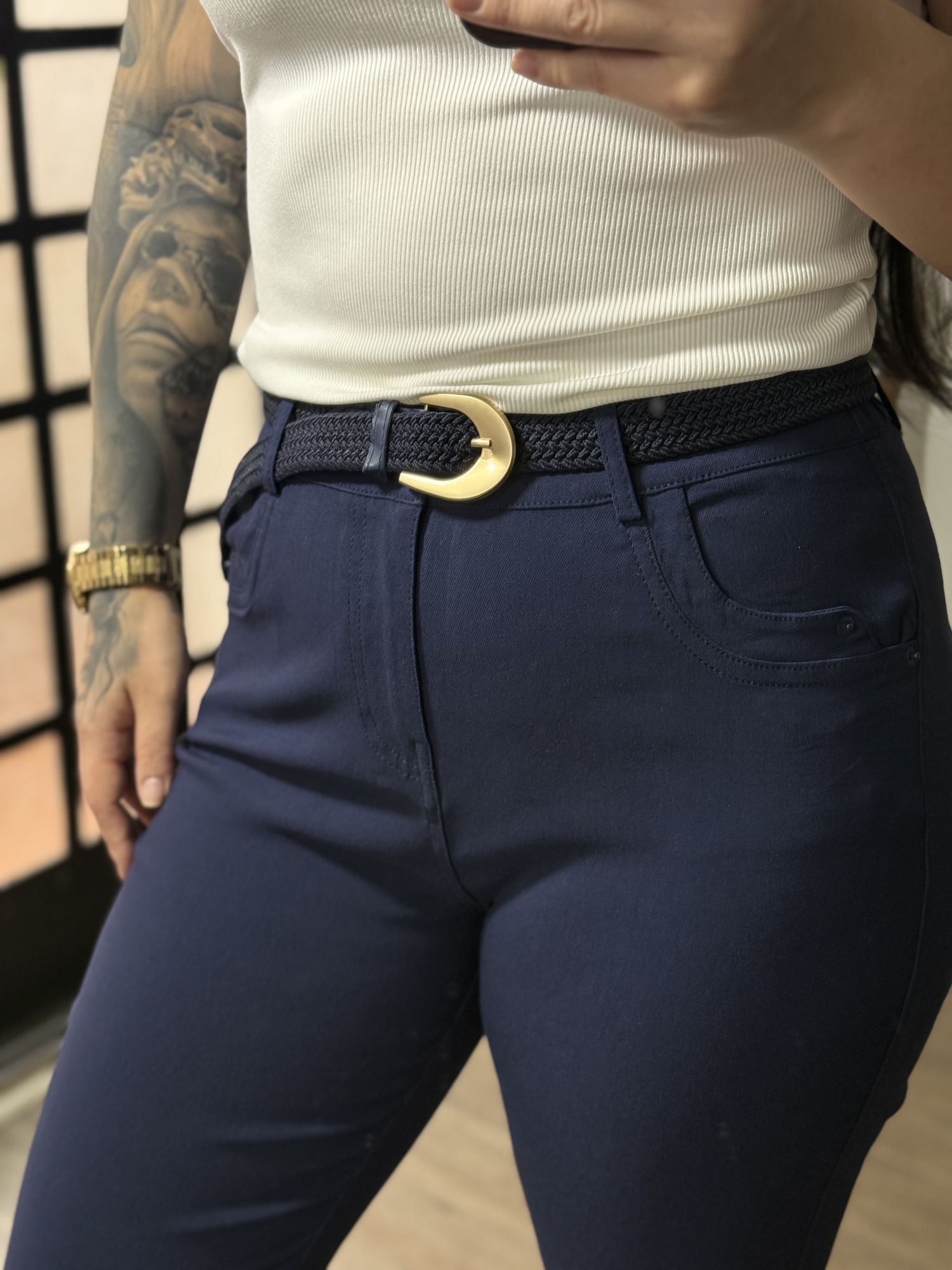 Calça Sarja C/ Cinto Nalu XY081 - Azul Marinho C0127