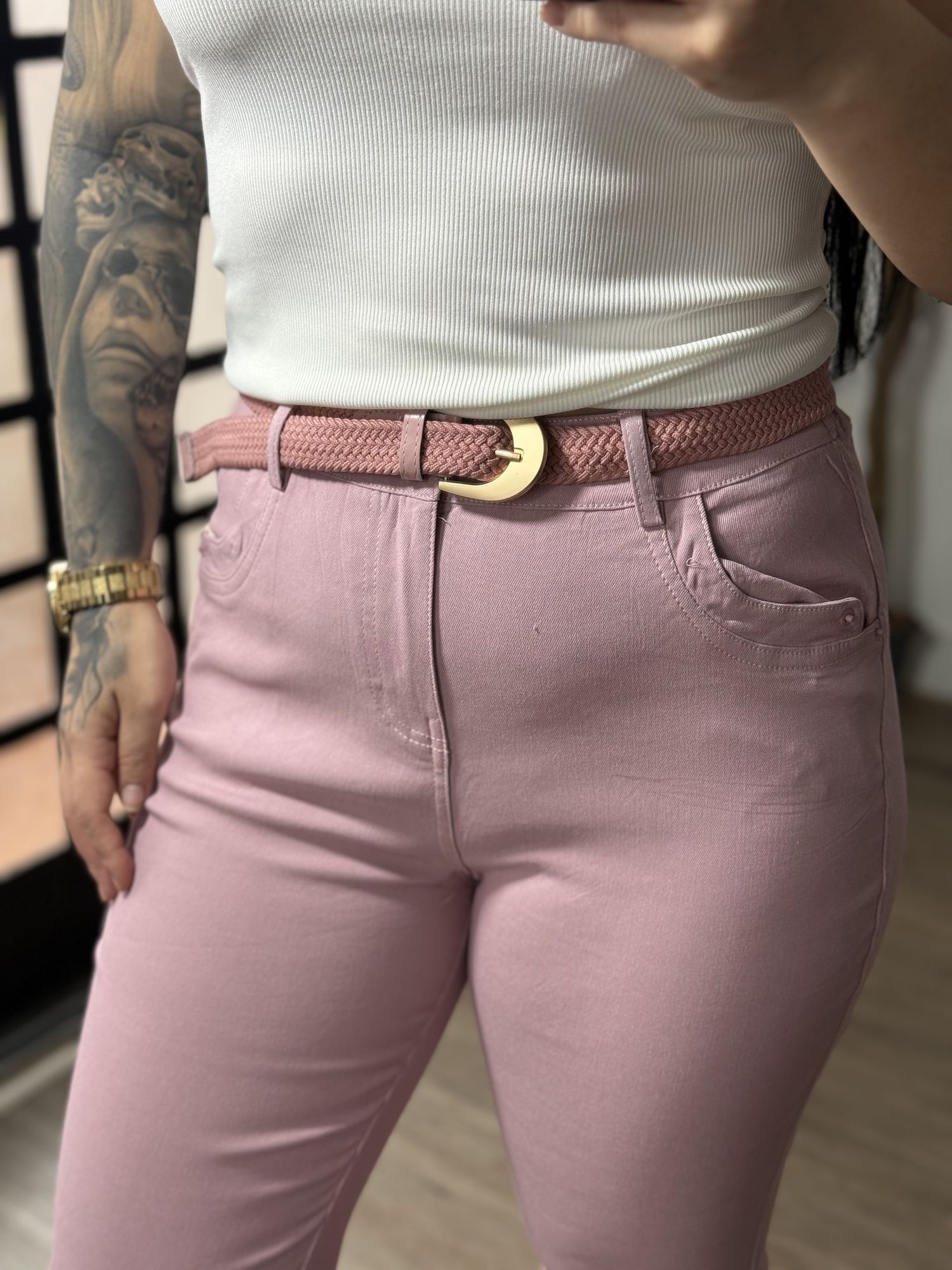 Calça Sarja C/ Cinto Nalu XY081 - Rosa C0128