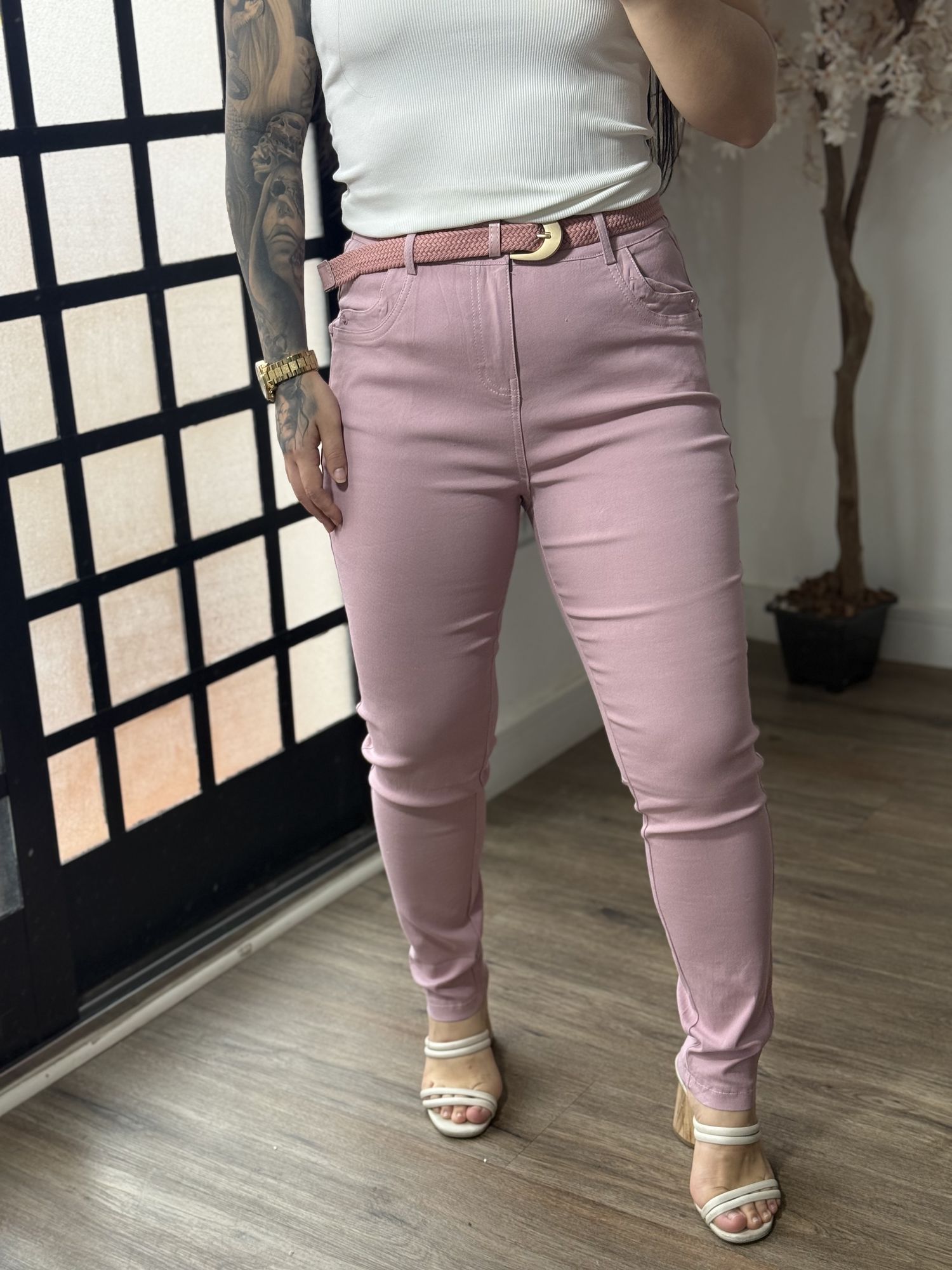 Calça Sarja C/ Cinto Nalu XY081 - Rosa C0128