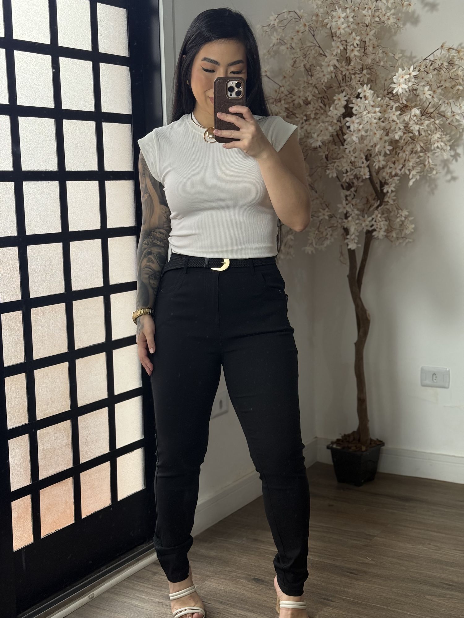 Calça Sarja C/ Cinto Nalu XY081 - Preto C0128