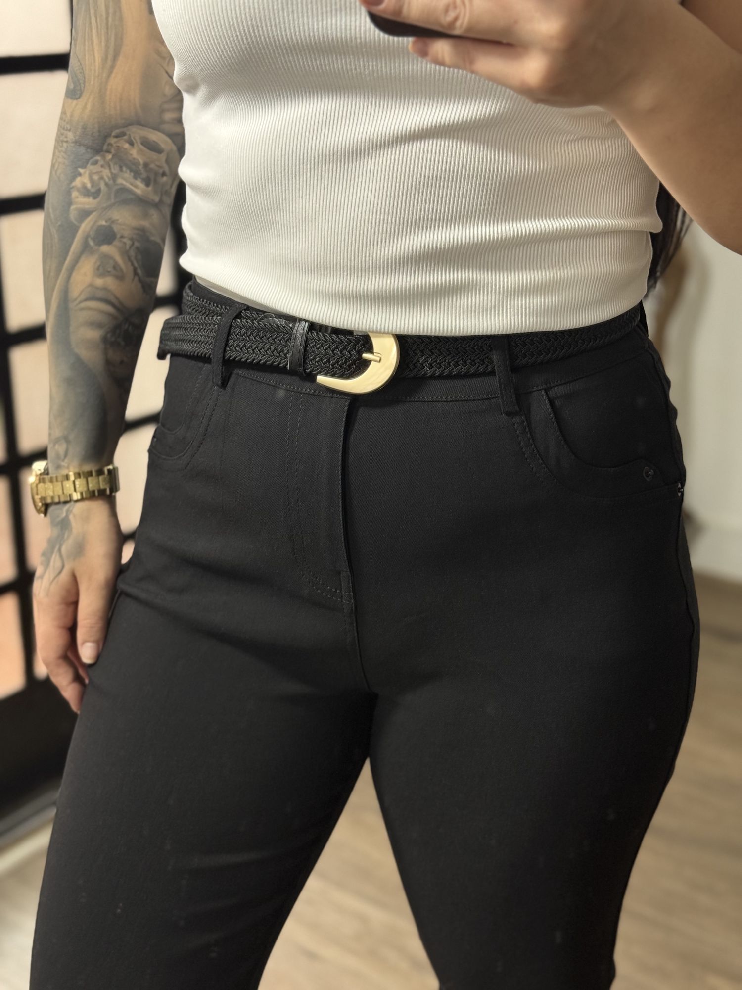 Calça Sarja C/ Cinto Nalu XY081 - Preto C0128