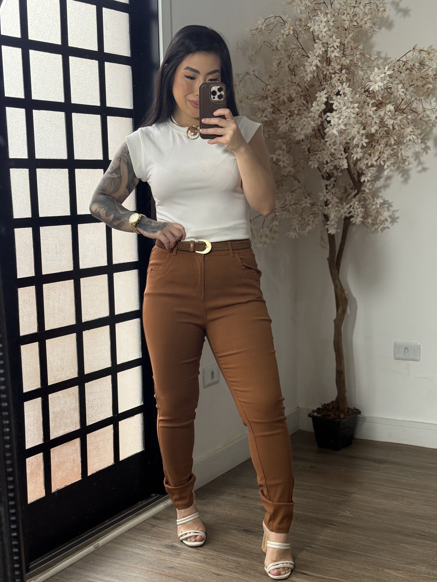 Calça Sarja C/ Cinto Nalu XY081 - Terra Cota C0128