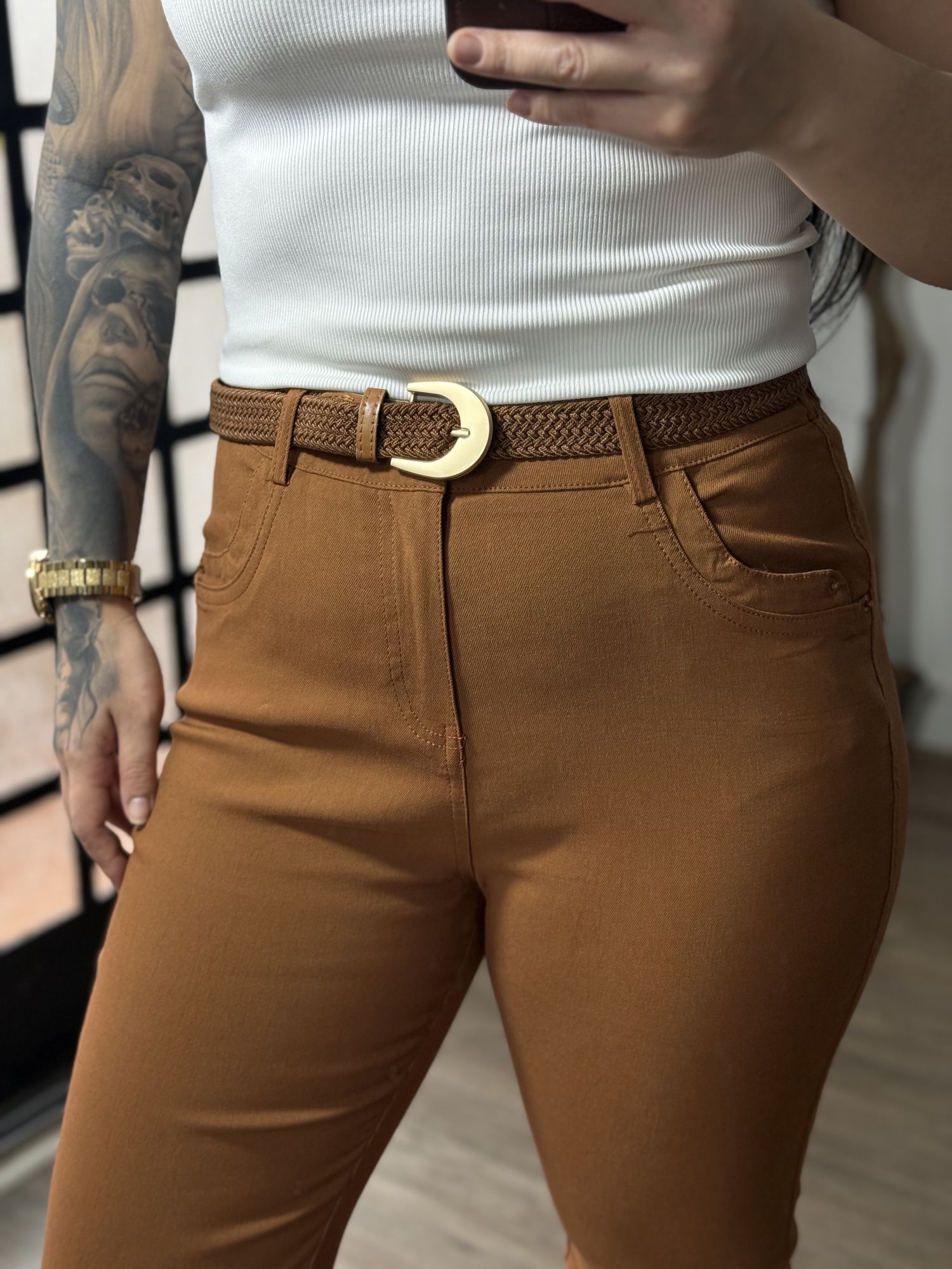 Calça Sarja C/ Cinto Nalu XY081 - Terra Cota C0128