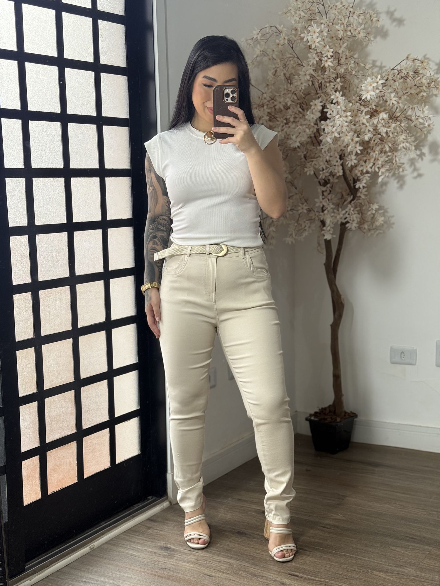 Calça Sarja C/ Cinto Nalu XY081 - Off C0127